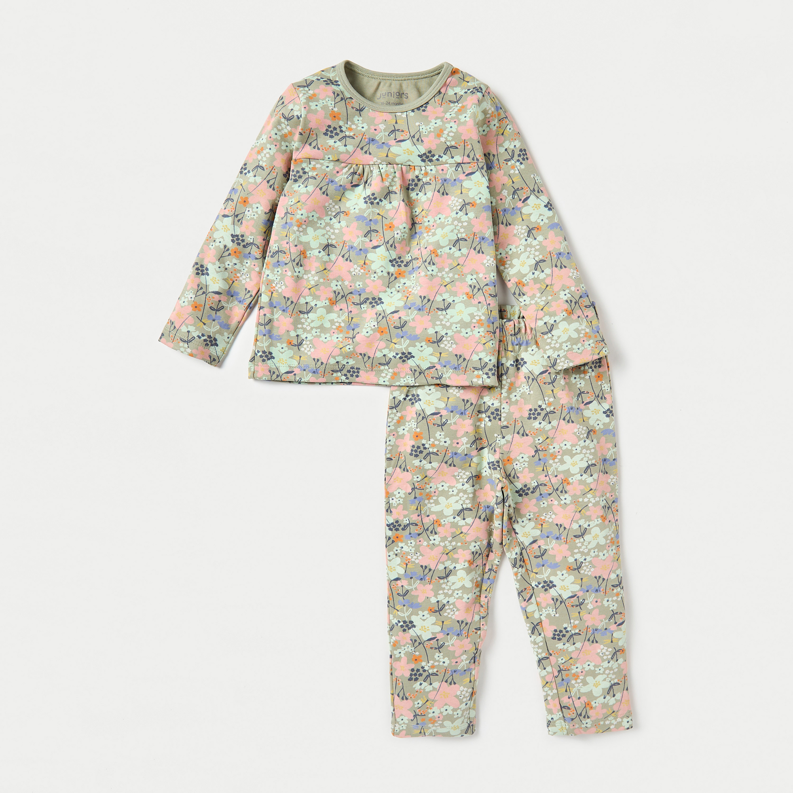 Juniors Printed Long Sleeves T-shirt and Elasticated Pyjama - Set of 3-baby-girls-clothing-nightwear-pyjamasets-image-4