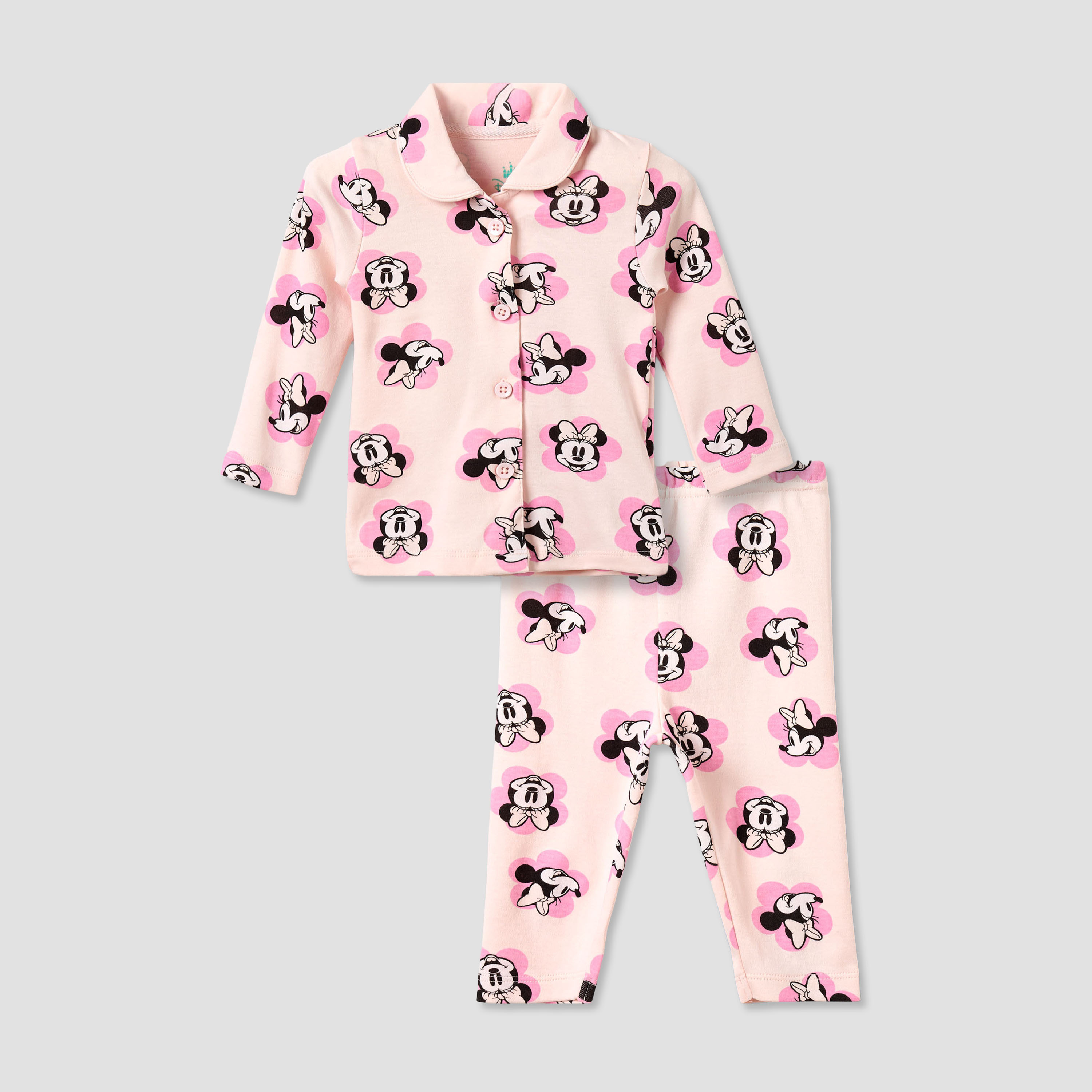 طقم بيجاما قطن بطبعات ميني ماوس وياقة عادية وأكمام طويلة من ديزني-baby-girls-clothing-nightwear-pyjamasets-image-2