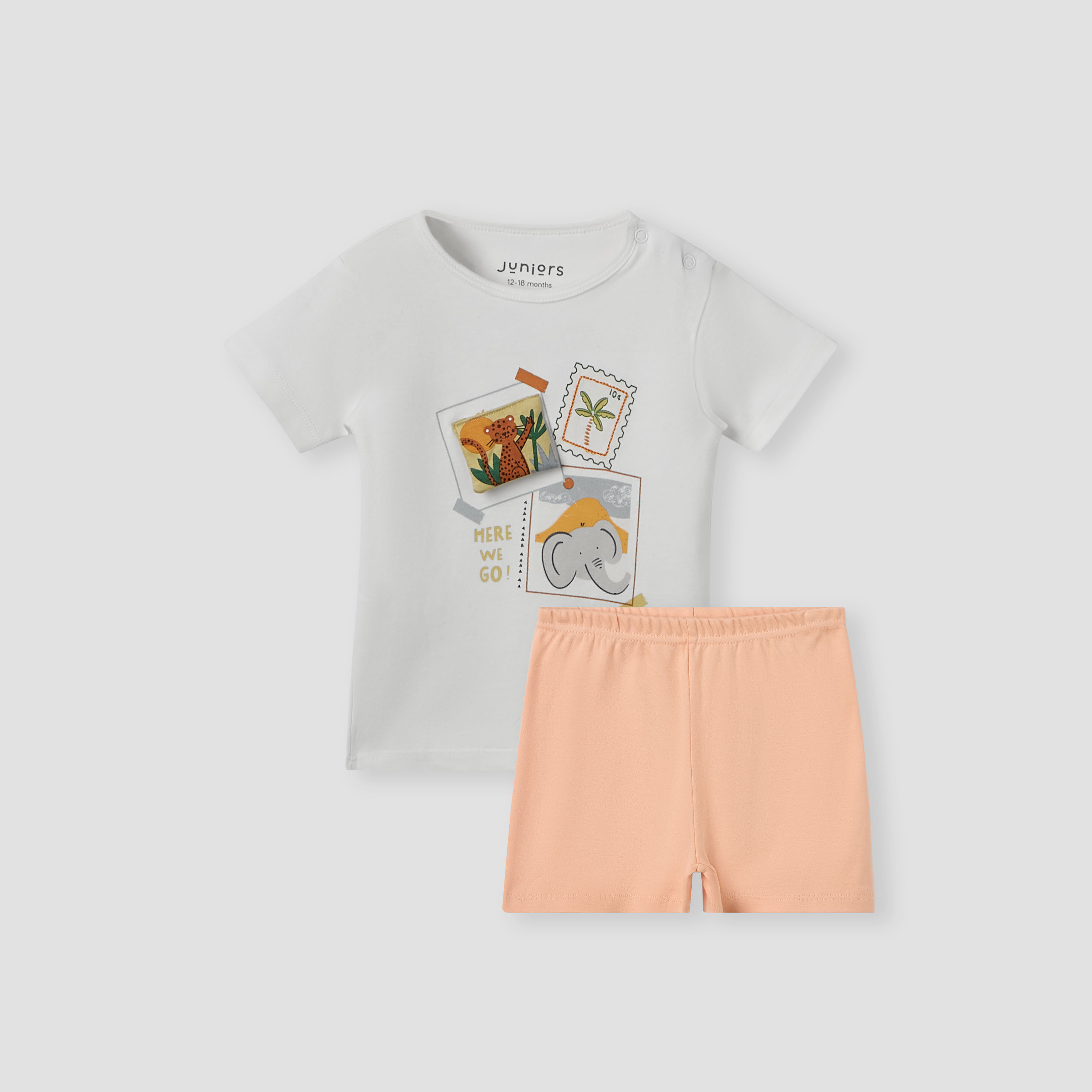 Juniors T-shirt and Shorts Set with Graphic Applique - Soft Cotton - Short Sleeves - Round Neck-baby-boys-clothing-nightwear-pyjamasets-image-1