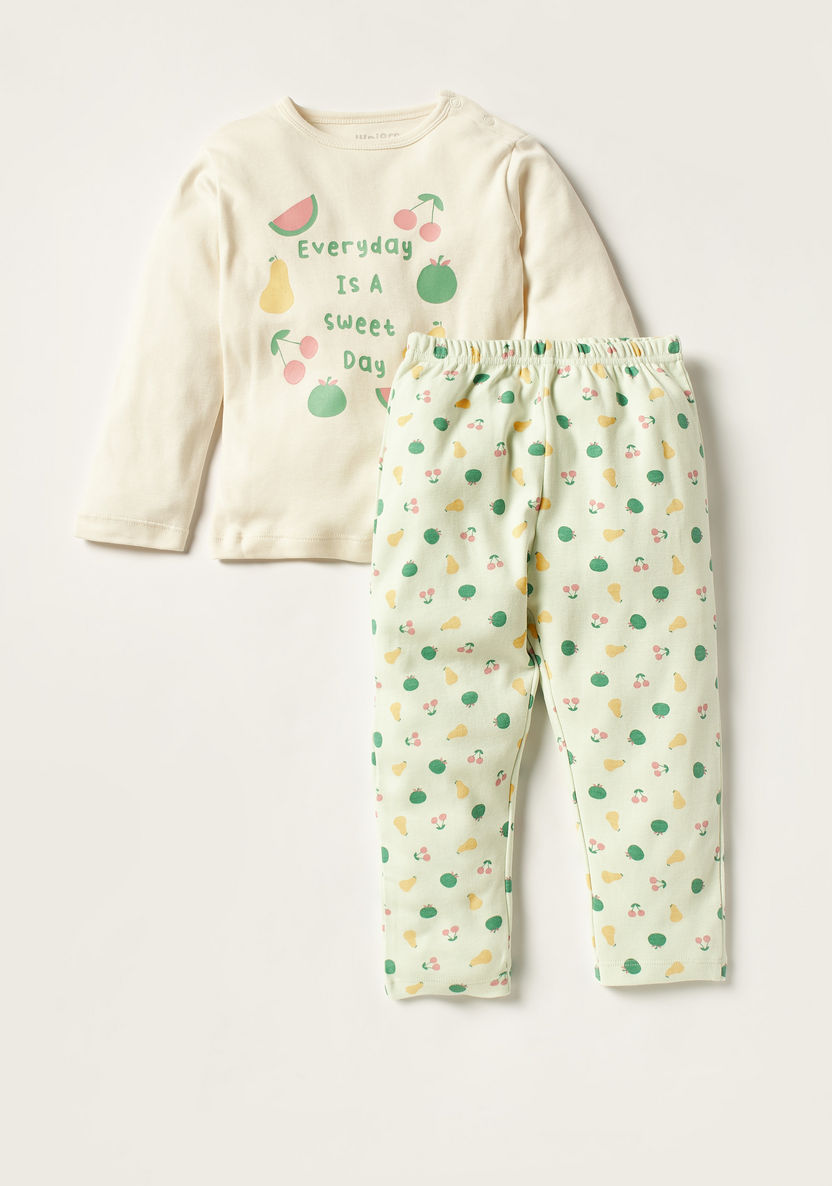 Juniors Printed Long Sleeve T-shirt and Pyjama Set-Pyjama Sets-image-0