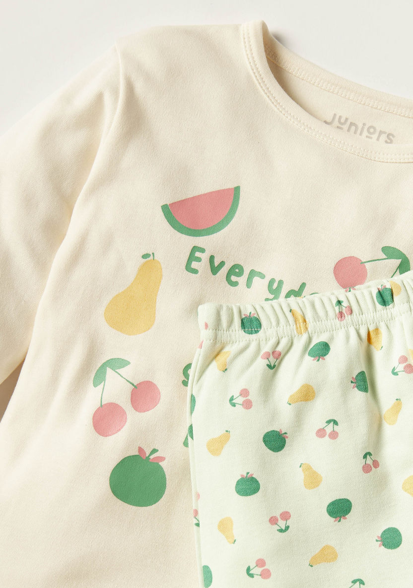 Juniors Printed Long Sleeve T-shirt and Pyjama Set-Pyjama Sets-image-1