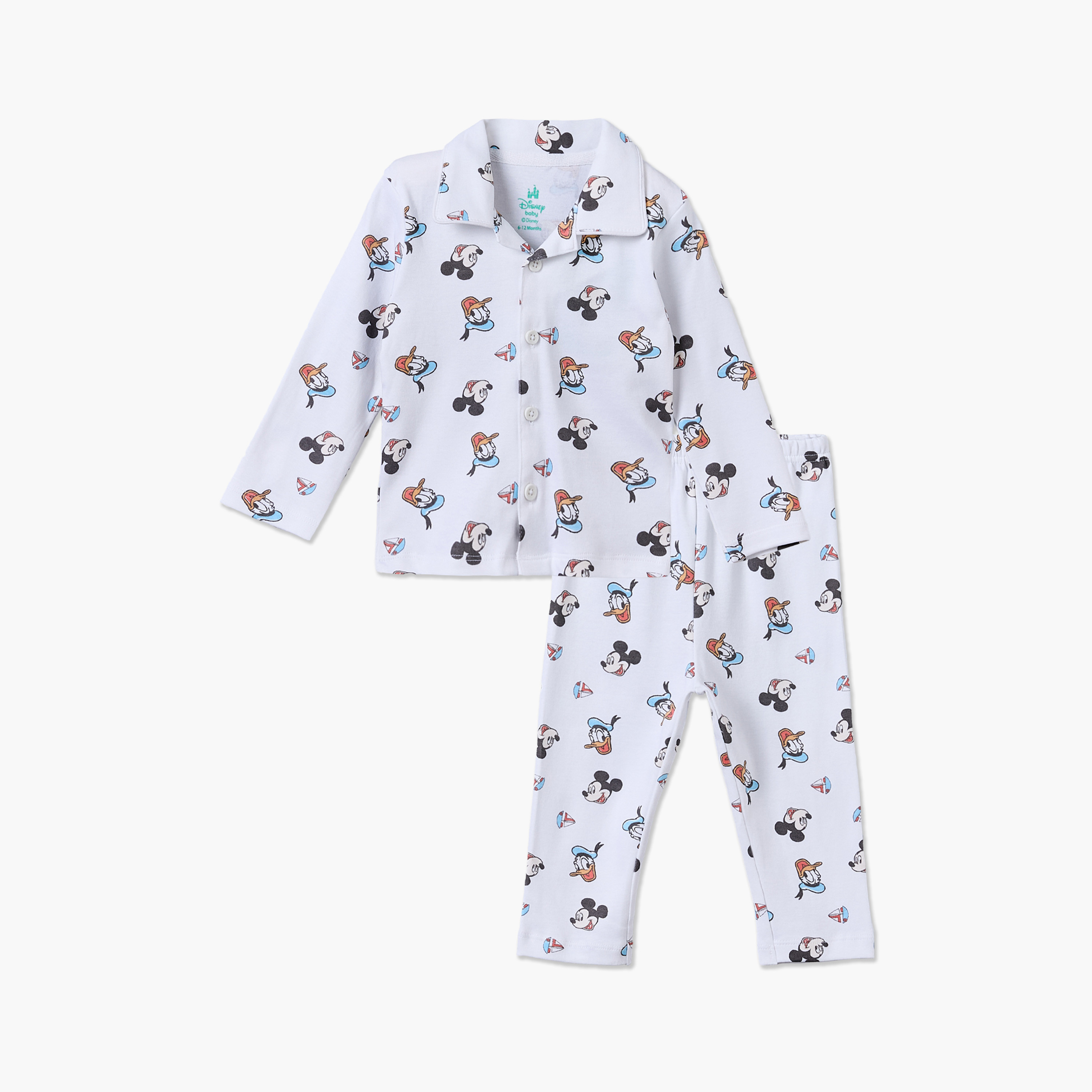 طقم بيجاما قطنية بياقة وأكمام طويلة بطبعات ميكي ماوس ودونالد داك من ديزني-baby-boys-clothing-nightwear-pyjamasets-image-1