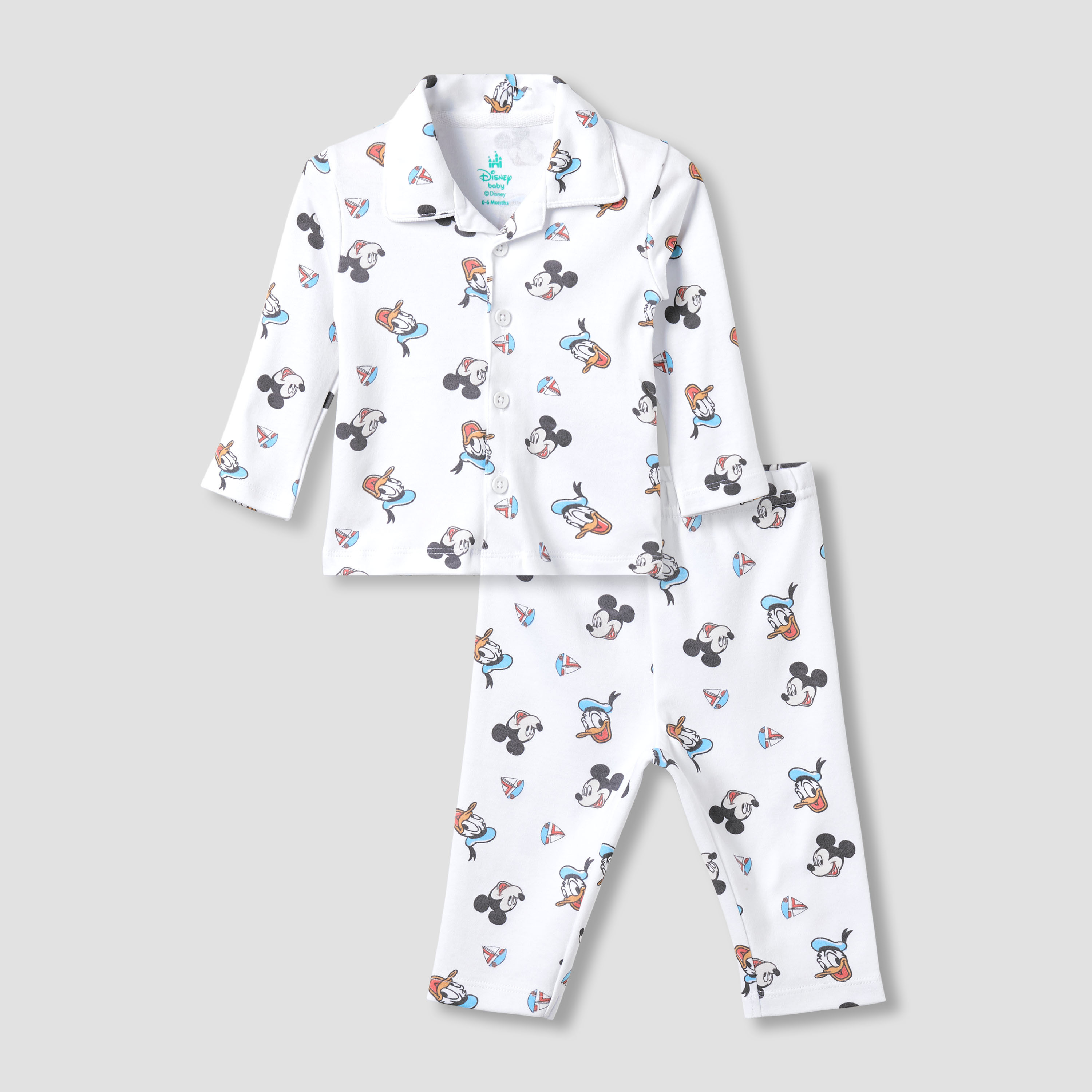 طقم بيجاما قطنية بياقة وأكمام طويلة بطبعات ميكي ماوس ودونالد داك من ديزني-baby-boys-clothing-nightwear-pyjamasets-image-2