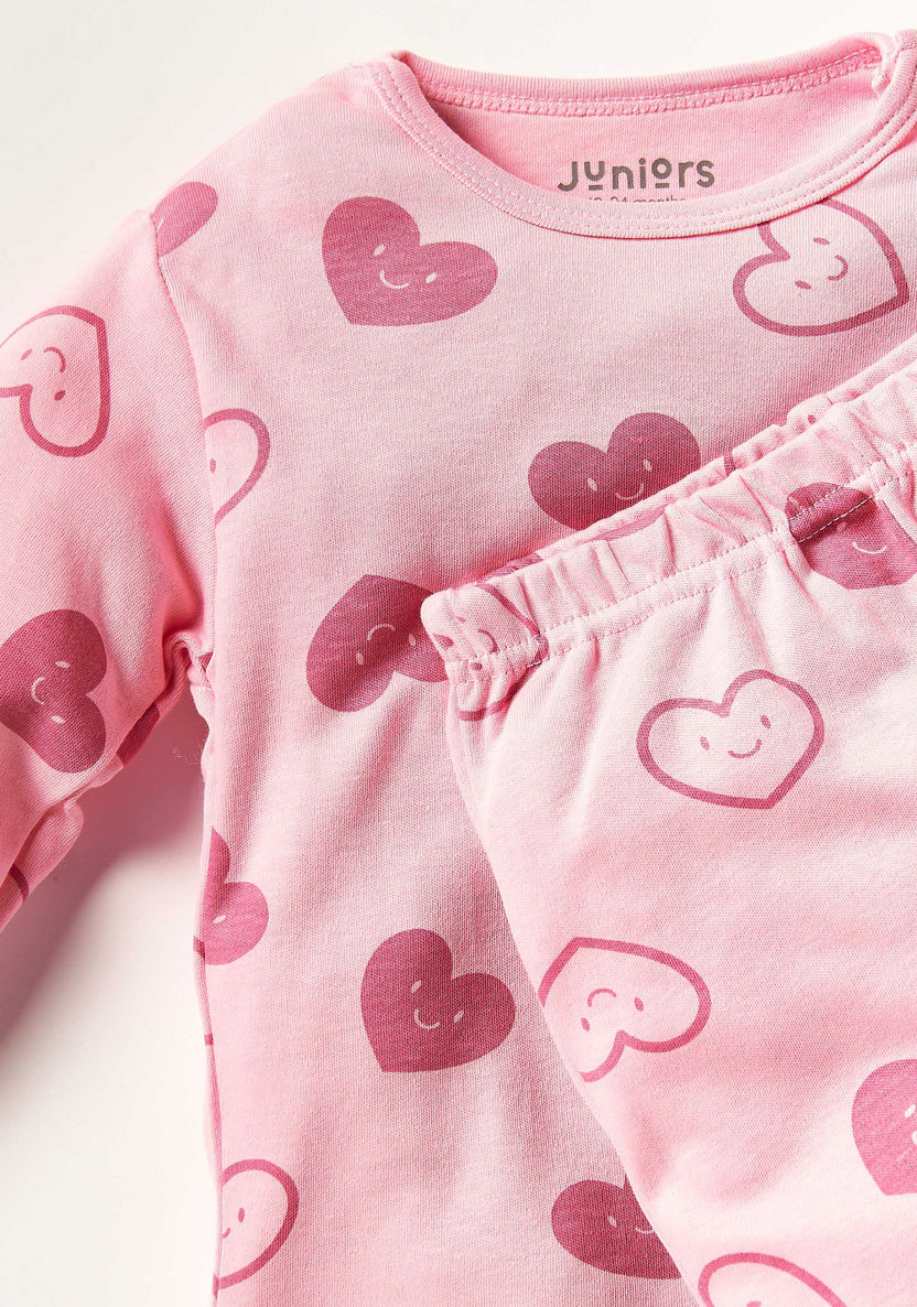 Juniors Heart Print Long Sleeve T-shirt and Pyjama Set-Pyjama Sets-image-1
