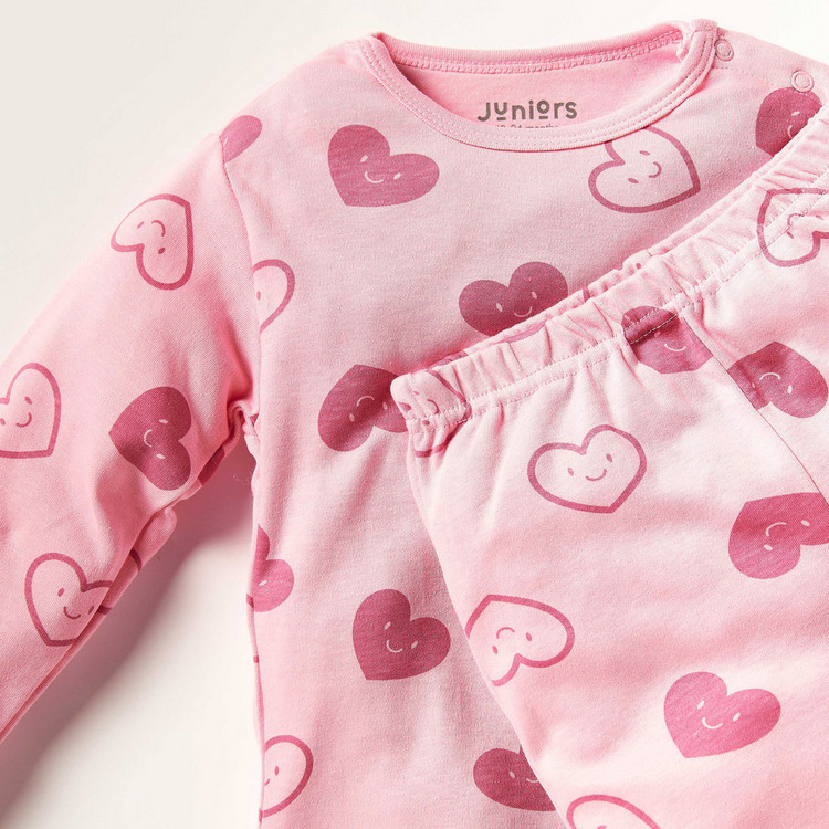 Juniors Heart Print Long Sleeve T-shirt and Pyjama Set