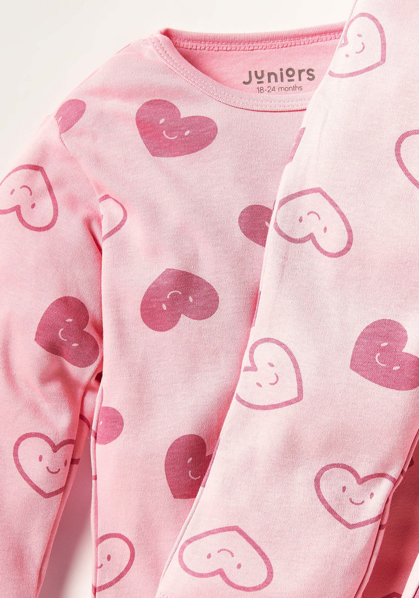 Juniors Heart Print Long Sleeve T-shirt and Pyjama Set-Pyjama Sets-image-2