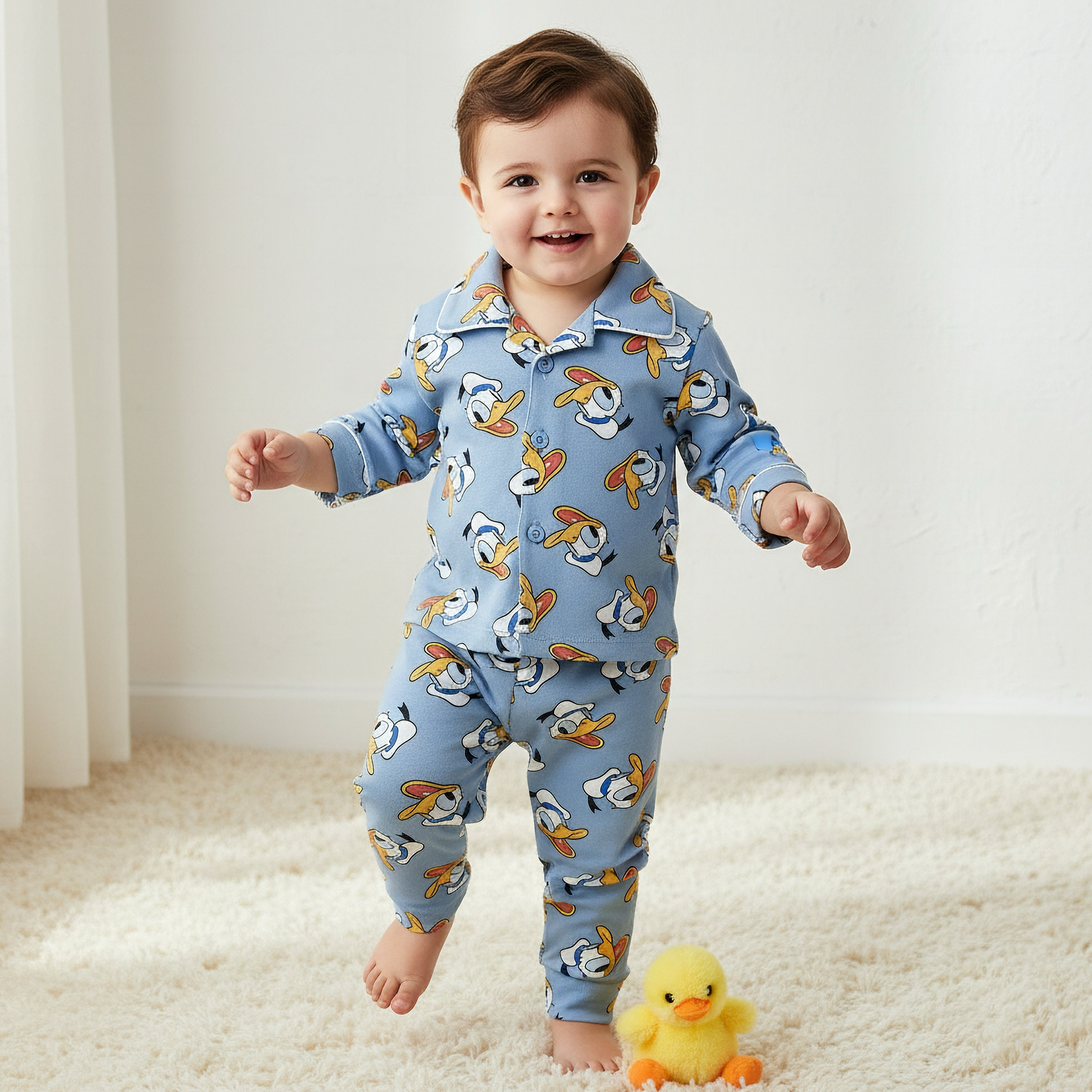 طقم بيجاما قطنية بياقة وأكمام طويلة بطبعات دونالد داك من ديزني-baby-boys-clothing-nightwear-pyjamasets-image-1