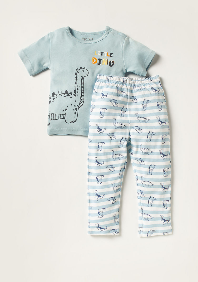 Juniors Dinosaur Print Short Sleeve T-shirt and Pyjama Set-Pyjama Sets-image-0