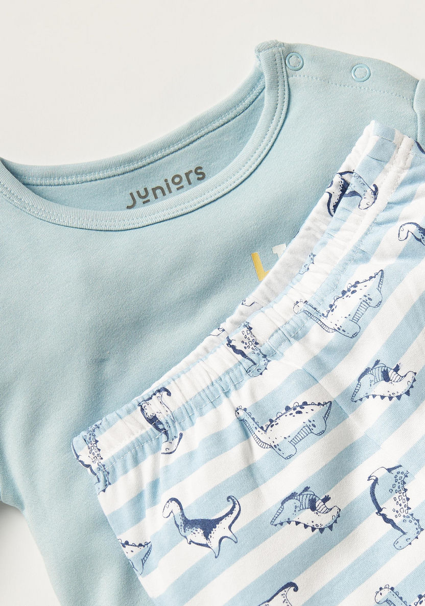 Juniors Dinosaur Print Short Sleeve T-shirt and Pyjama Set-Pyjama Sets-image-1