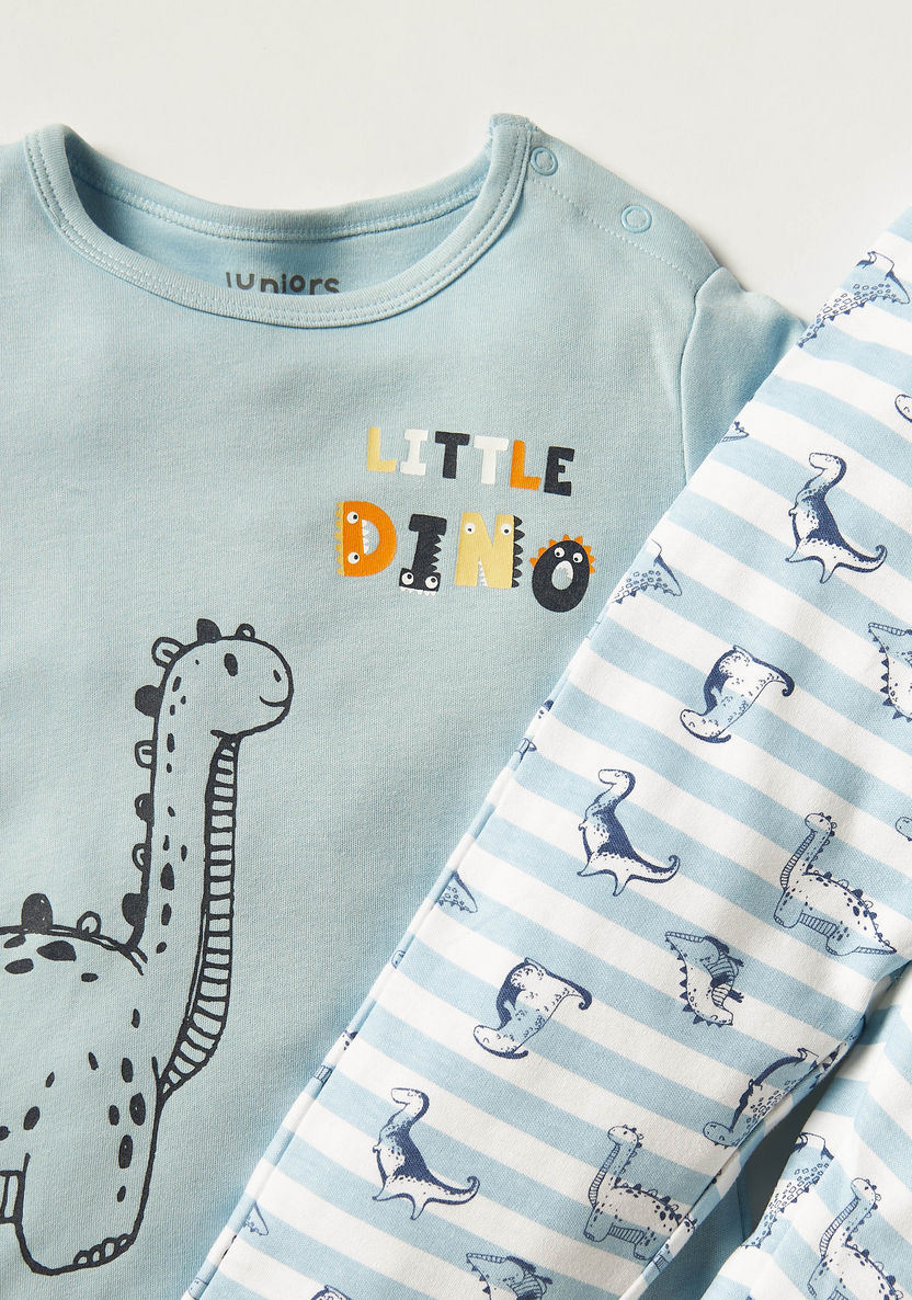 Juniors Dinosaur Print Short Sleeve T-shirt and Pyjama Set-Pyjama Sets-image-2