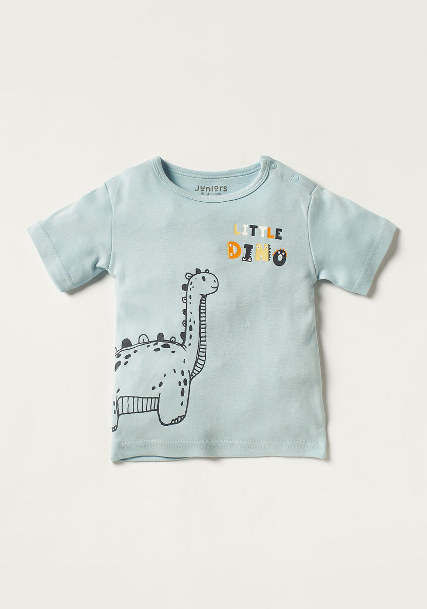 Juniors Dinosaur Print Short Sleeve T-shirt and Pyjama Set-Pyjama Sets-image-3