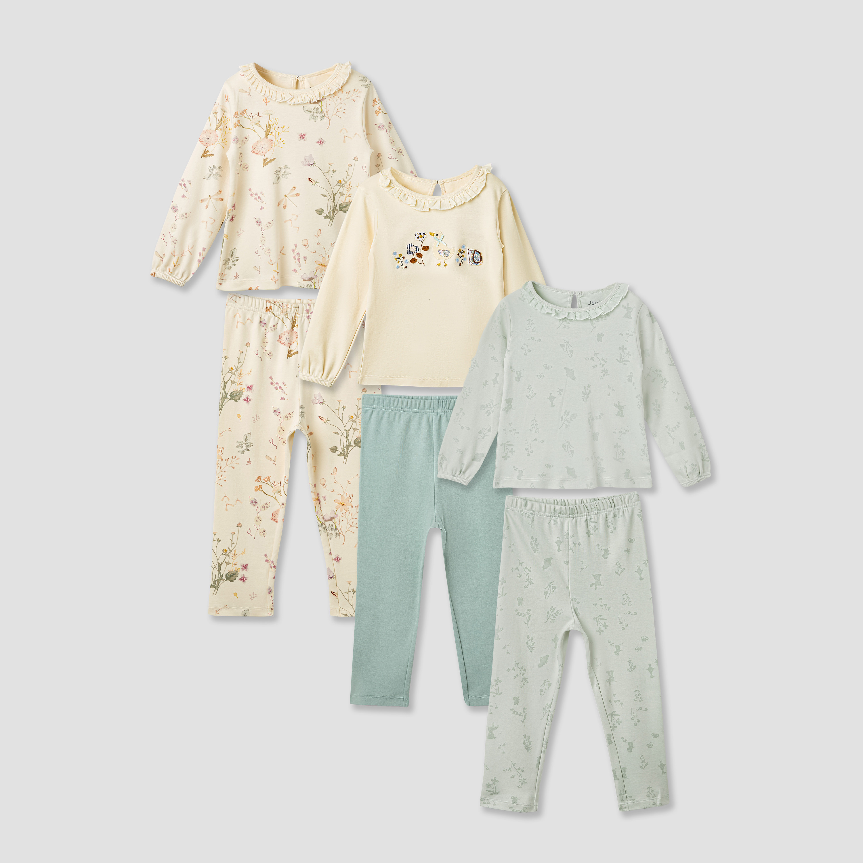 Juniors Floral Print T-shirt and Pyjamas - Set of 3-baby-girls-clothing-nightwear-pyjamasets-image-1