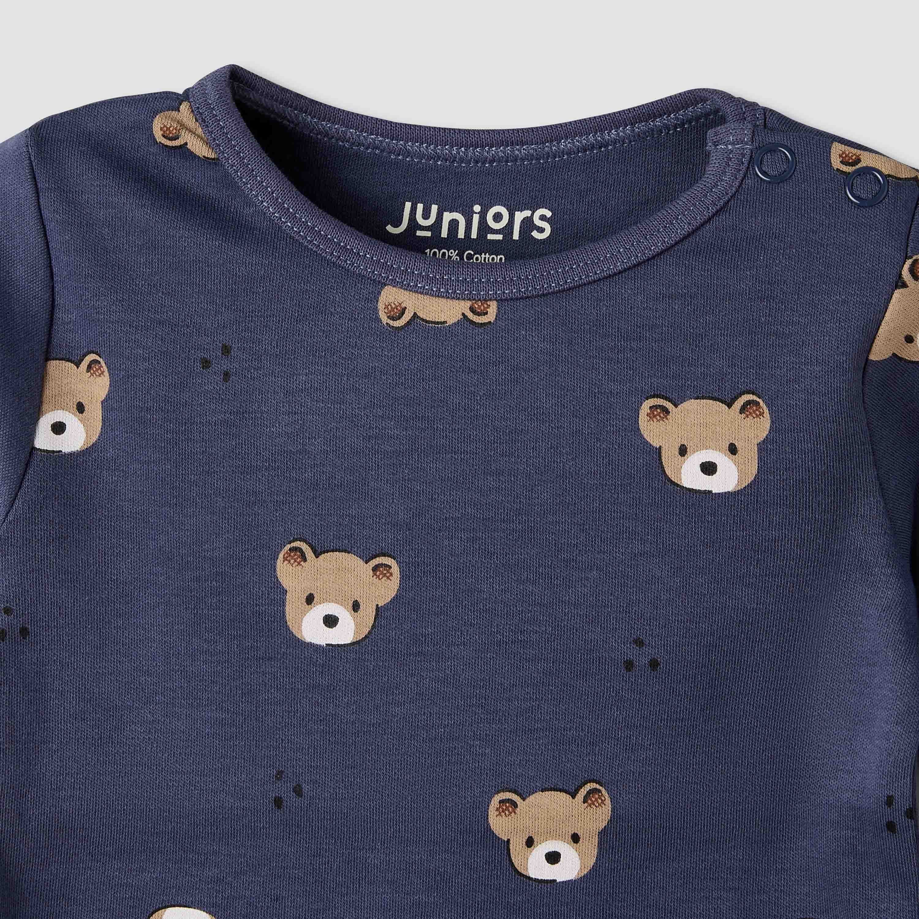 Pack of 3 Juniors Cotton Round Neck Long Sleeves Pyjama Set with Teddy Print-baby-boys-clothing-nightwear-pyjamasets-image-12