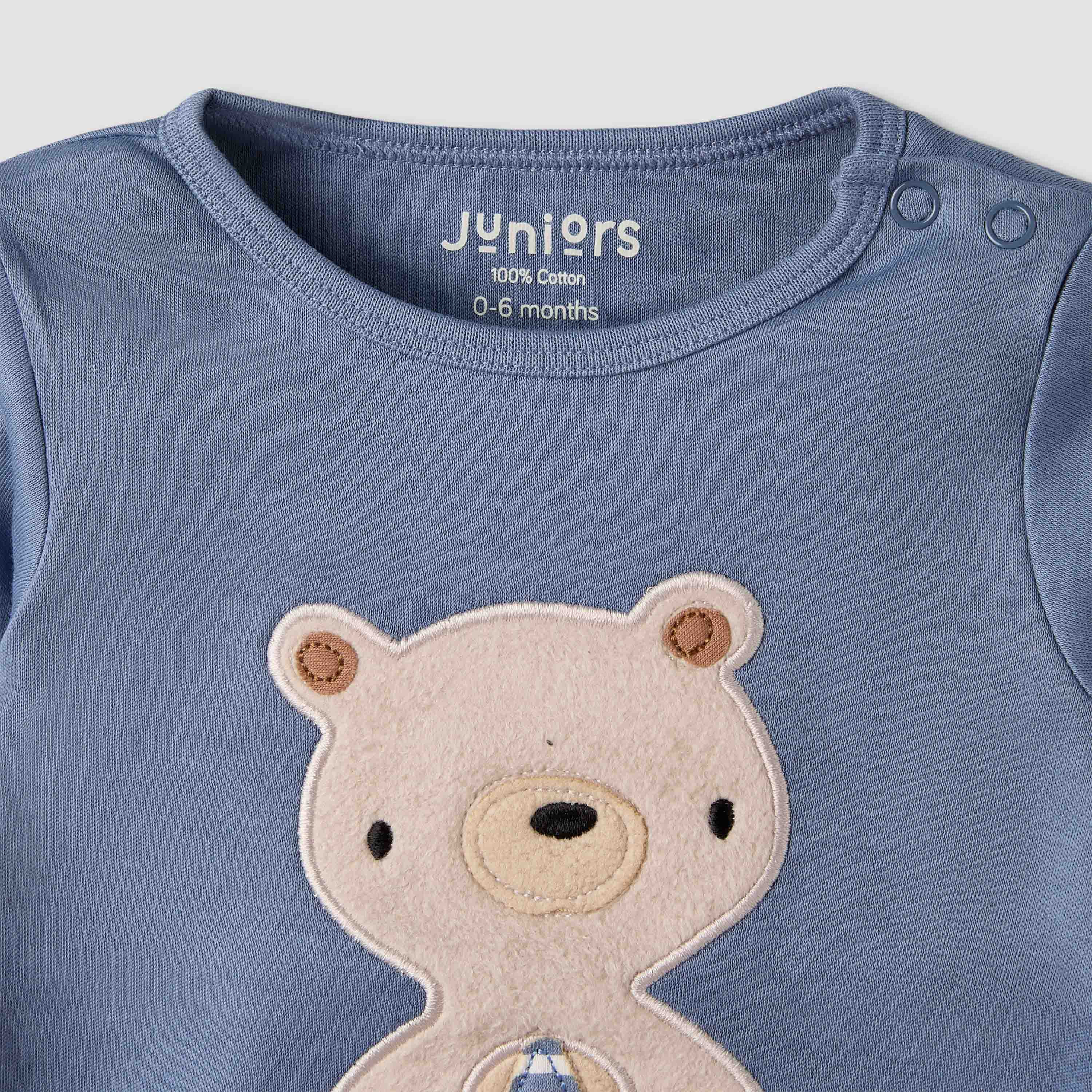 Pack of 3 Juniors Cotton Round Neck Long Sleeves Pyjama Set with Teddy Print-baby-boys-clothing-nightwear-pyjamasets-image-8