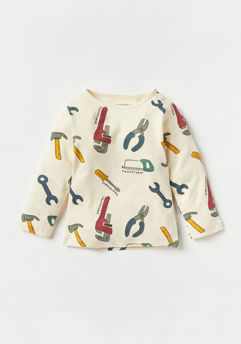 Juniors All-Over Tools Print Long Sleeves T-shirt and Pyjama Set-Pyjama Sets-image-1