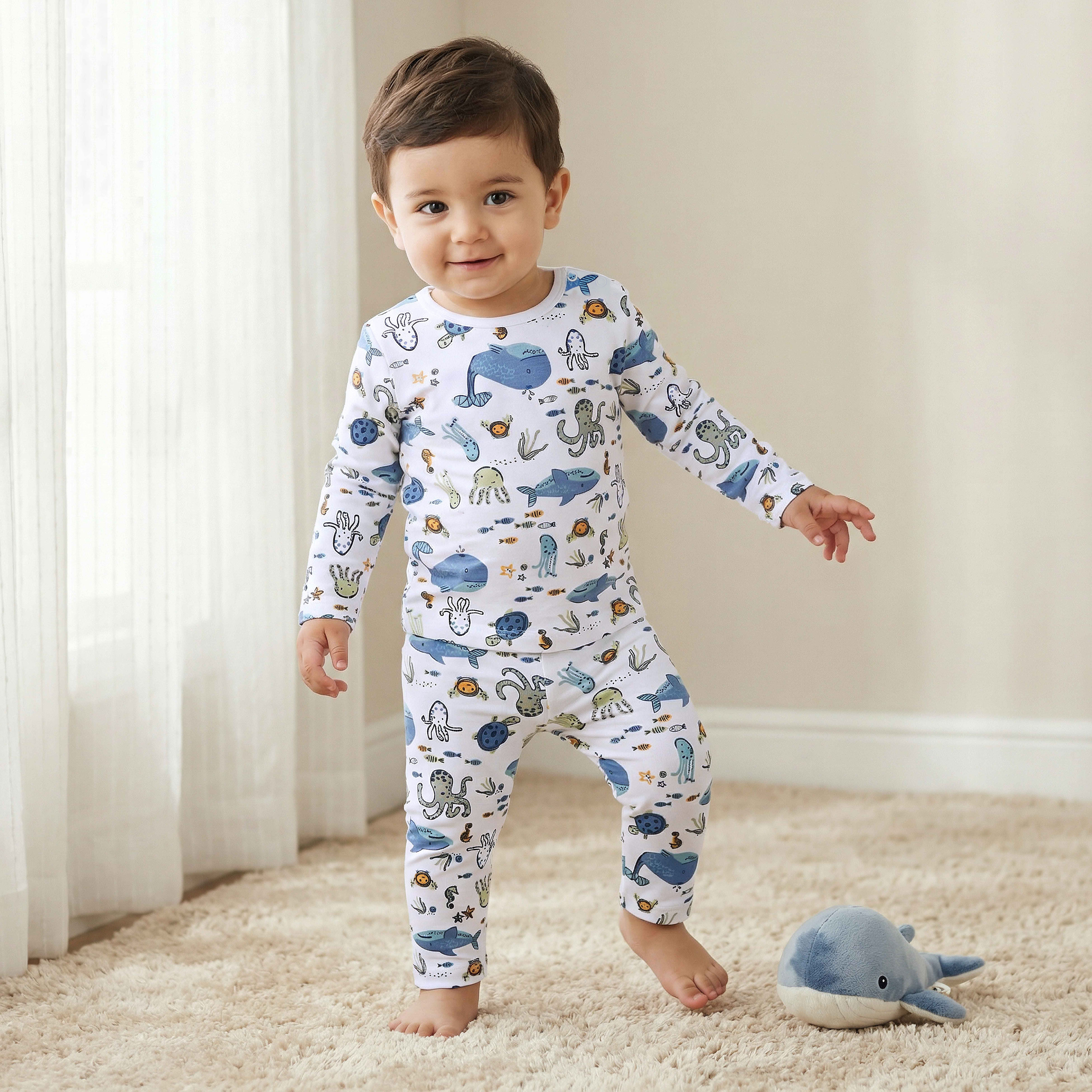 طقم بنطلون بيجاما وتيشيرت بطبعات حيوانات البحر من جونيورز-baby-boys-clothing-nightwear-pyjamasets-image-1
