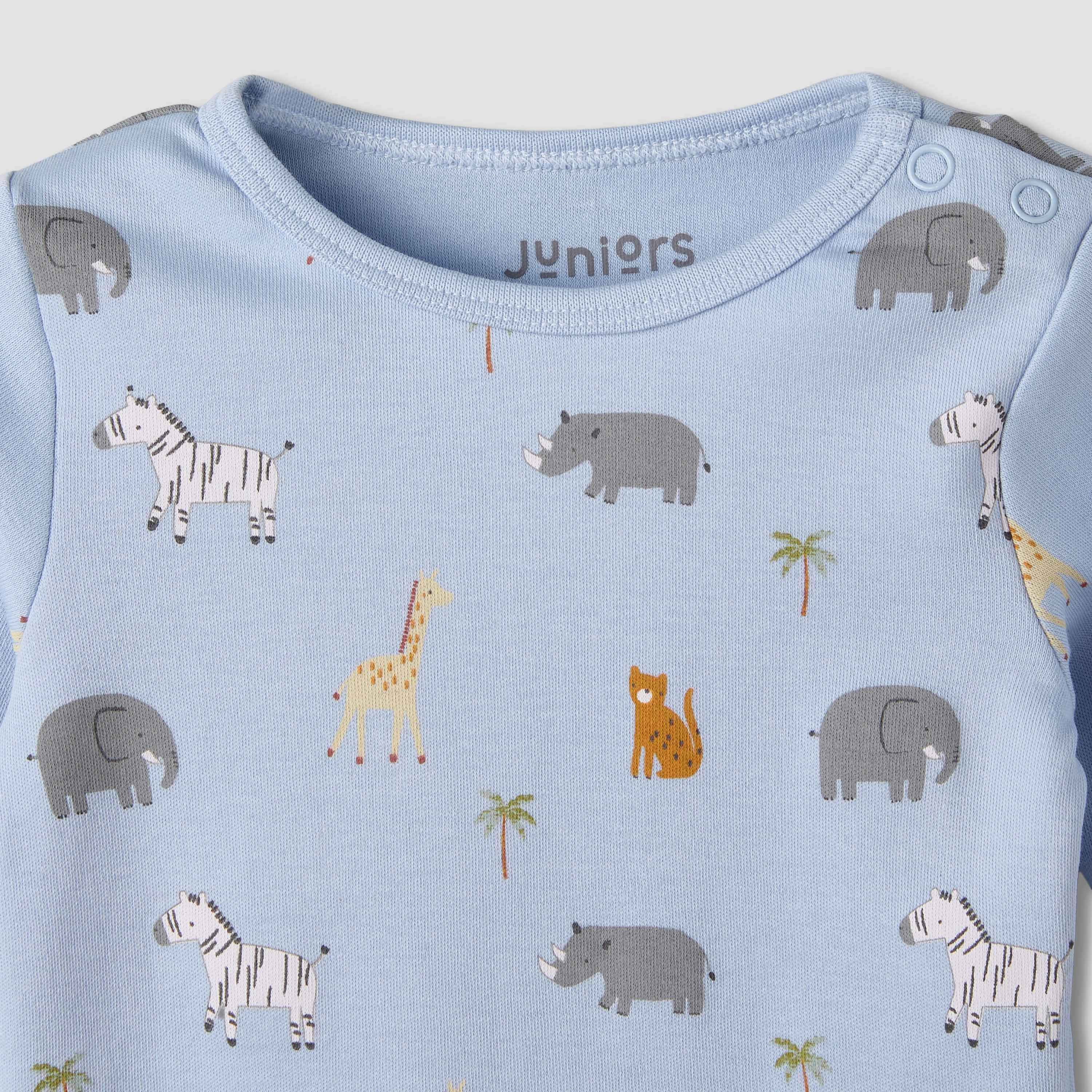Pack of 3 Juniors Cotton Round Neck Long Sleeves Pyjama Set with Safari Print-baby-boys-clothing-nightwear-pyjamasets-image-10