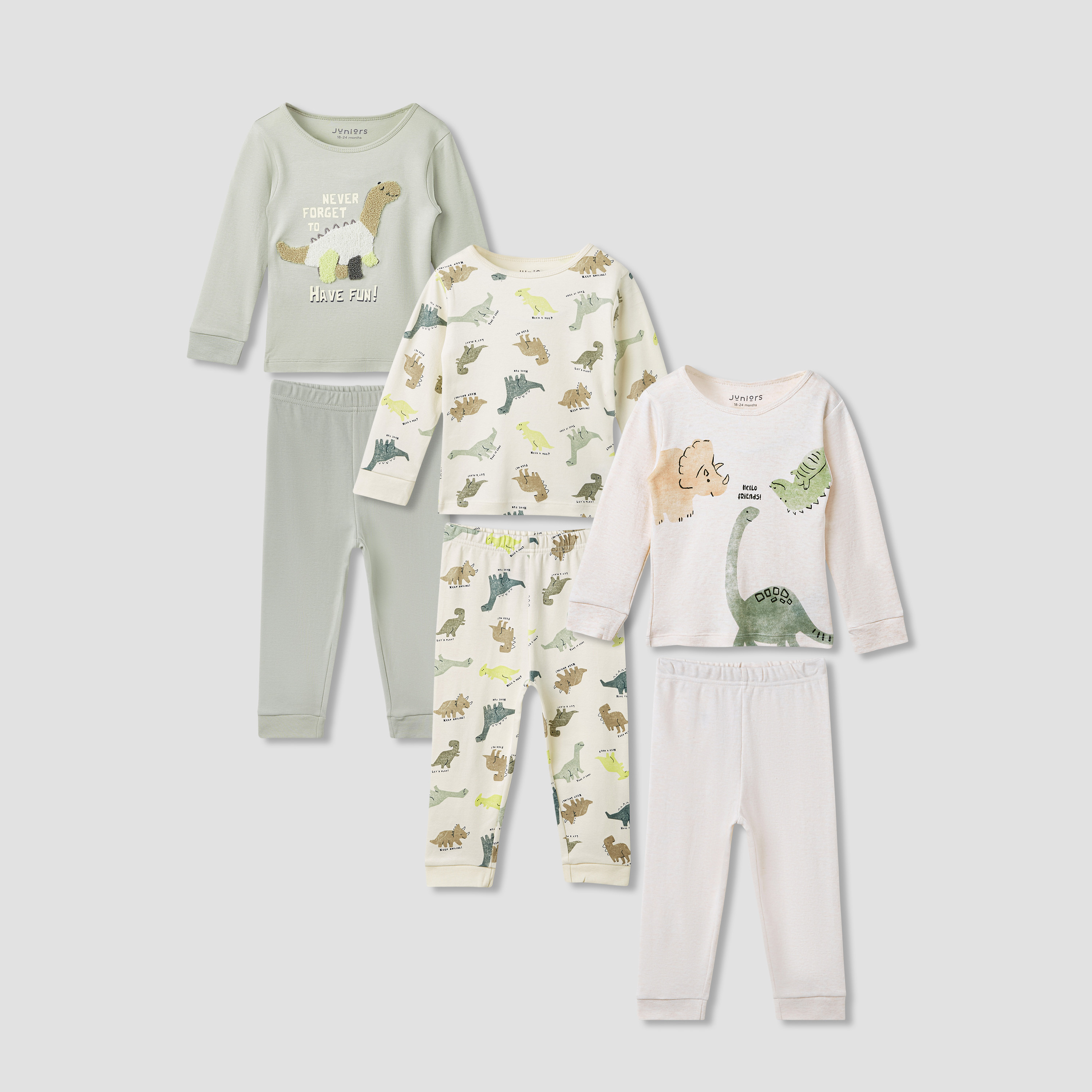 Juniors Dinosaur Print T-shirt and Pyjamas - Set of 3-baby-boys-clothing-nightwear-pyjamasets-image-1
