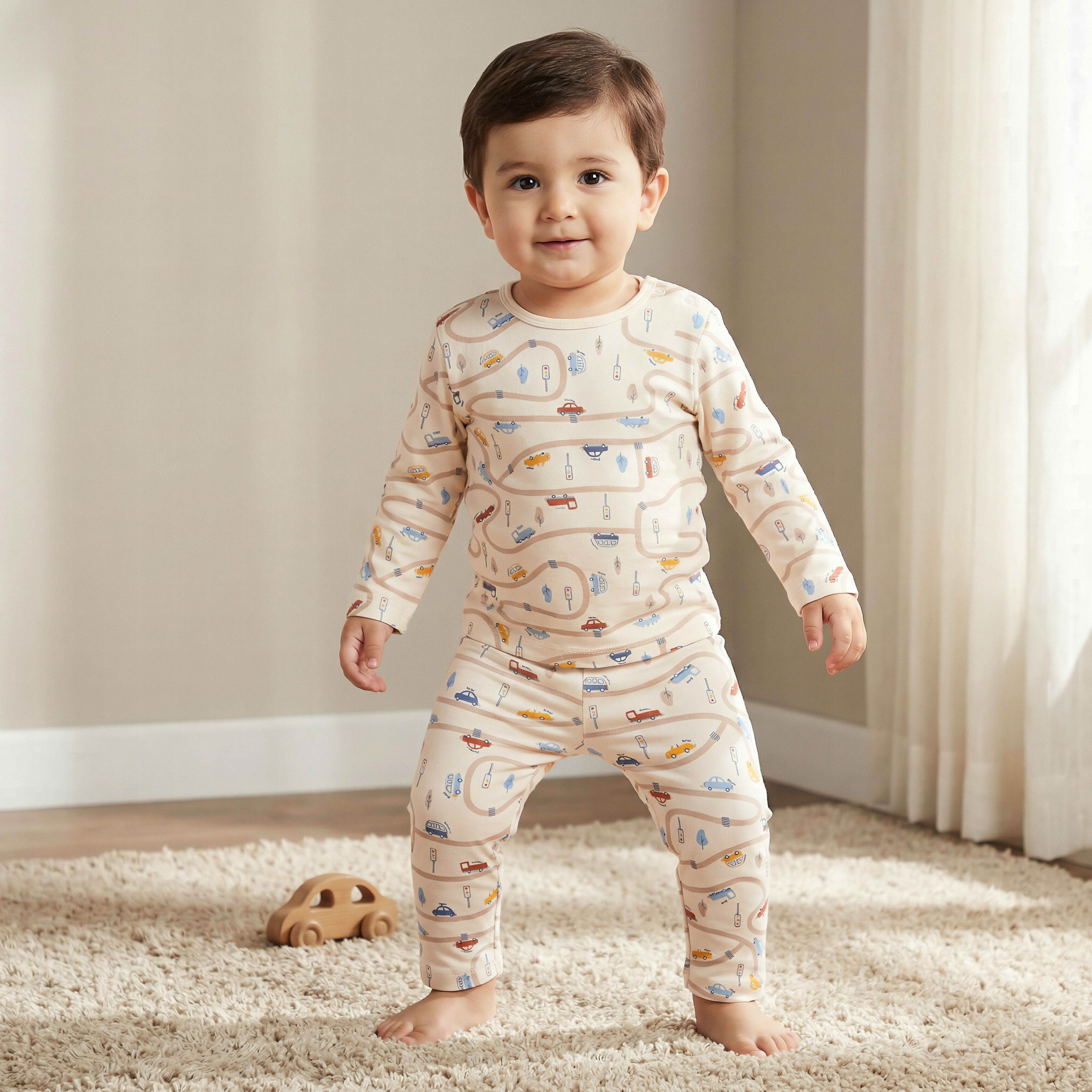 Juniors Tractor Print T-shirt and Pyjama Set-baby-boys-clothing-nightwear-pyjamasets-image-1