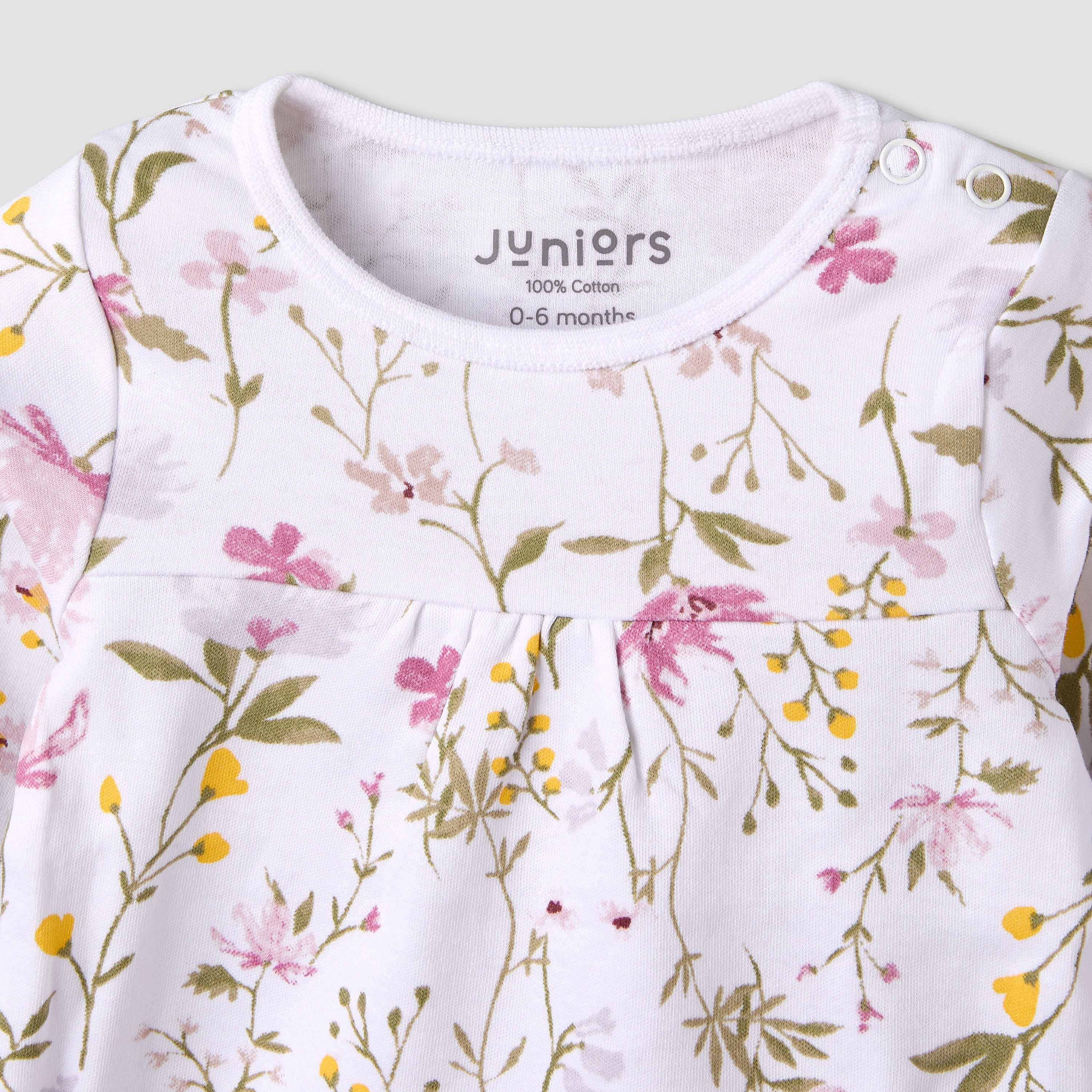 Pack of 3 Juniors Cotton Round Neck Long Sleeves Pyjama Set with Floral Print-baby-girls-clothing-nightwear-pyjamasets-image-10