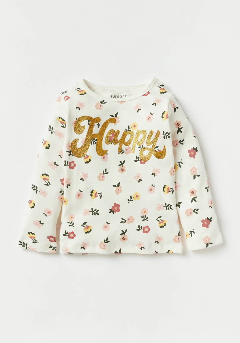 Juniors All-Over Floral Print T-shirt and Pyjama Set-Pyjama Sets-image-1