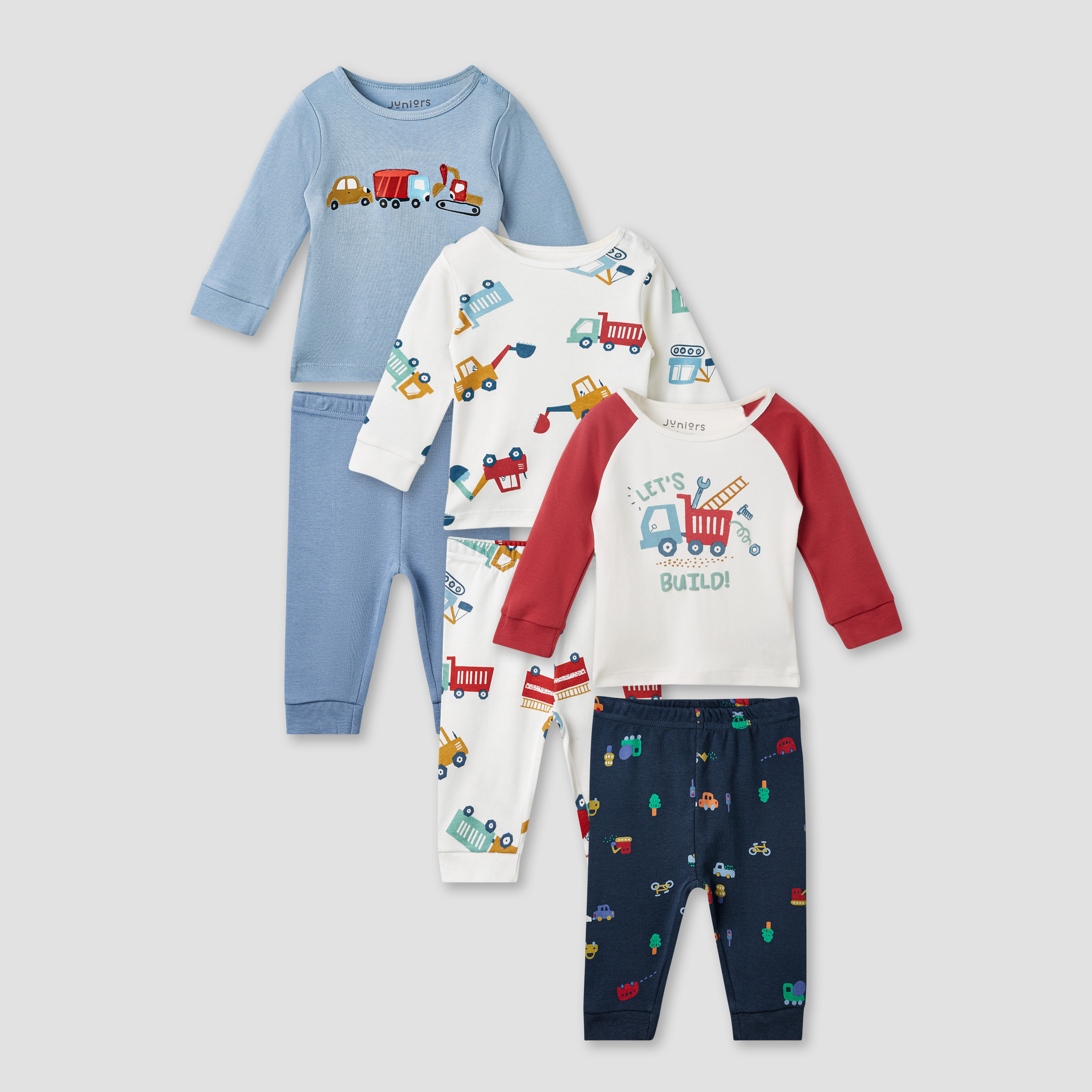 Juniors Construction Vehicle Print T-shirt and Pyjamas - Set of 3-baby-boys-clothing-nightwear-pyjamasets-image-1