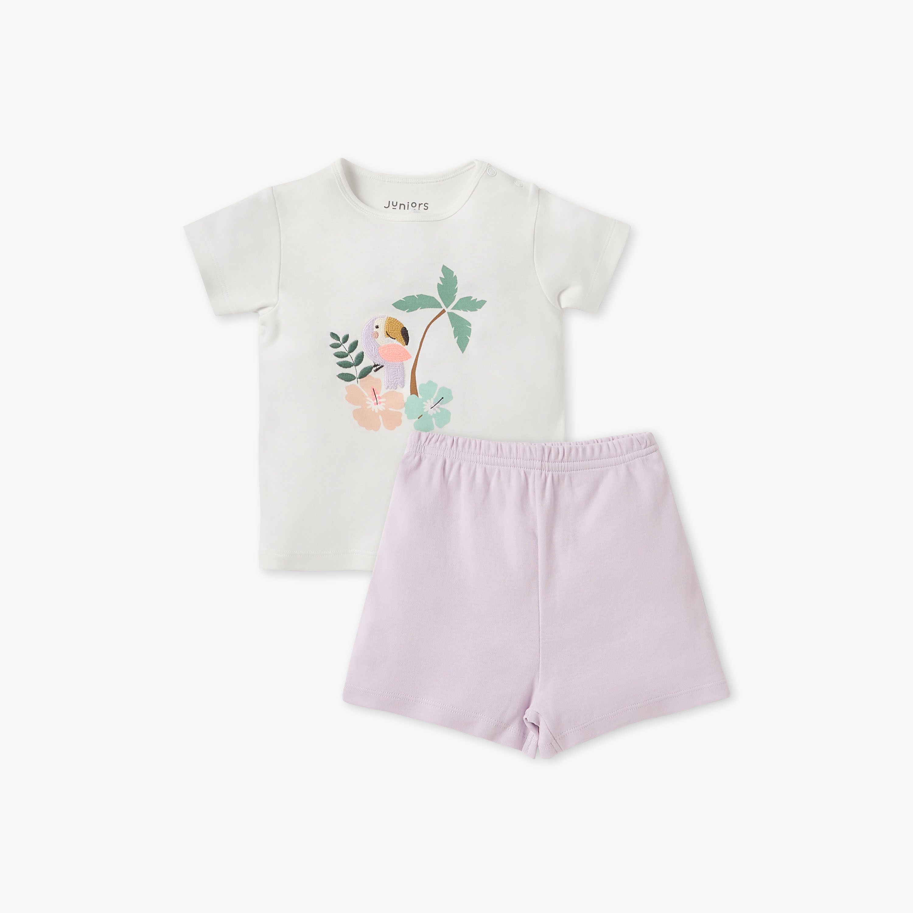 Juniors Embroidered T-shirt and Pyjama Set-baby-girls-clothing-nightwear-pyjamasets-image-1
