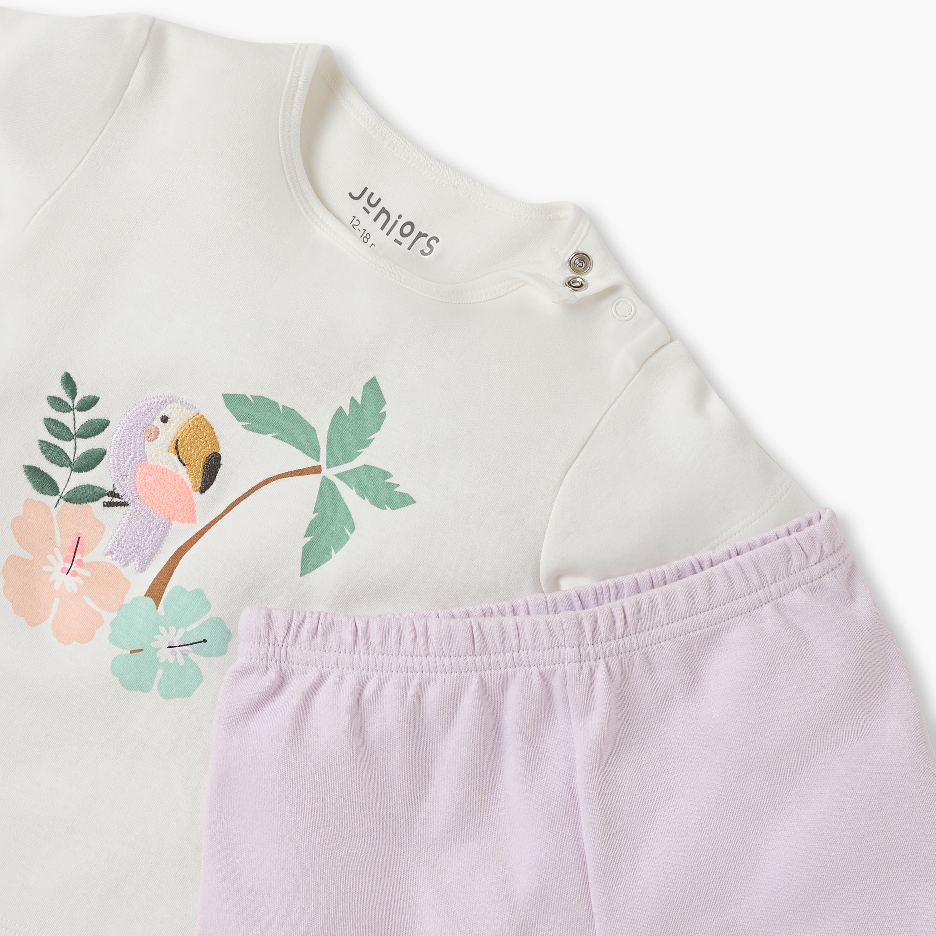 Juniors Embroidered T-shirt and Pyjama Set-baby-girls-clothing-nightwear-pyjamasets-image-4