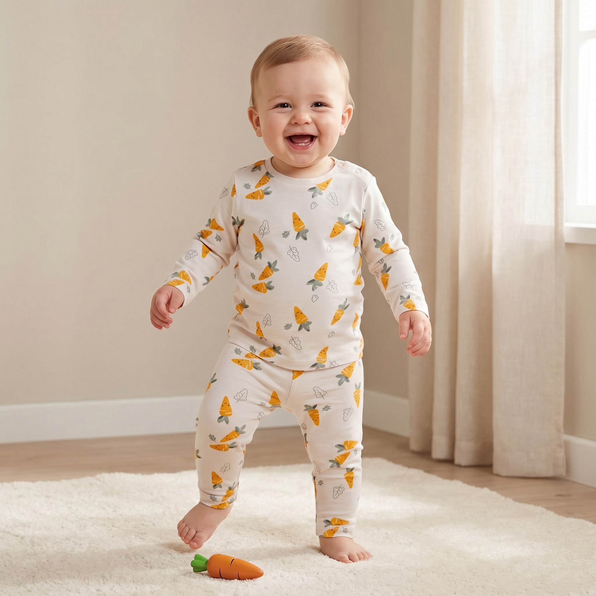 Juniors Cotton Round Neck Long Sleeves Pyjama Set with Carrot Print-baby-boys-clothing-nightwear-pyjamasets-image-1