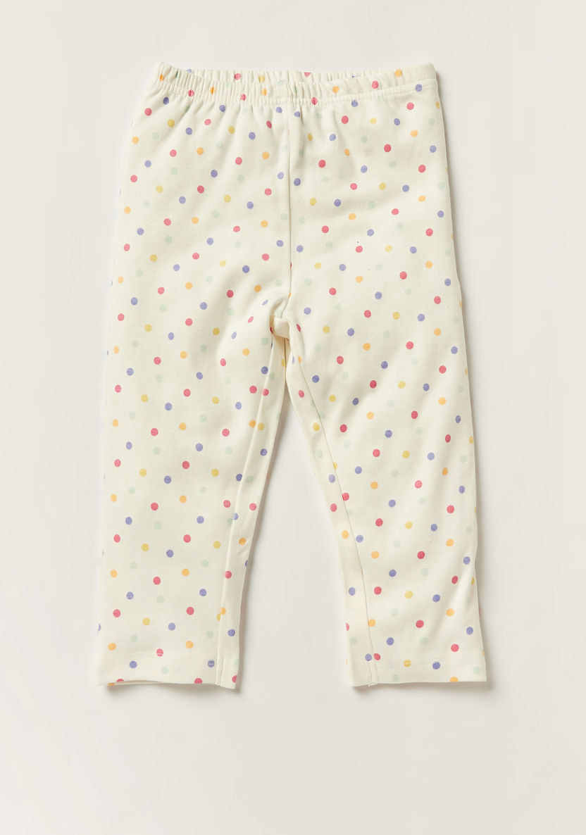 Juniors Polka Print Round Neck T-shirt and Full Length Pyjama Set-Pyjama Sets-image-2