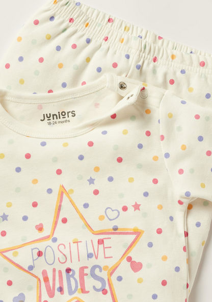 Juniors Polka Print Round Neck T-shirt and Full Length Pyjama Set-Pyjama Sets-image-3