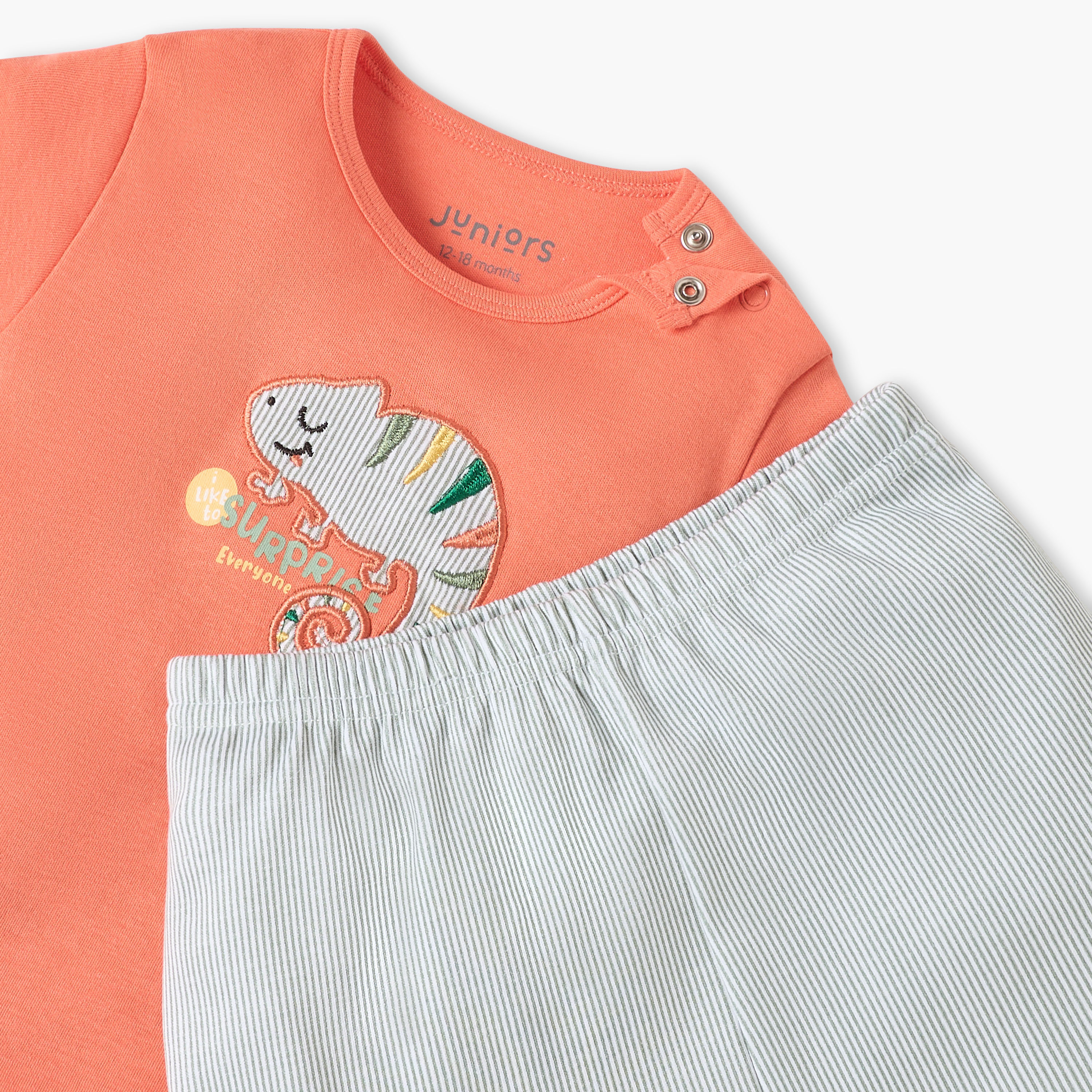 Juniors Embroidered T-shirt and Pyjama Set-baby-girls-clothing-nightwear-pyjamasets-image-4