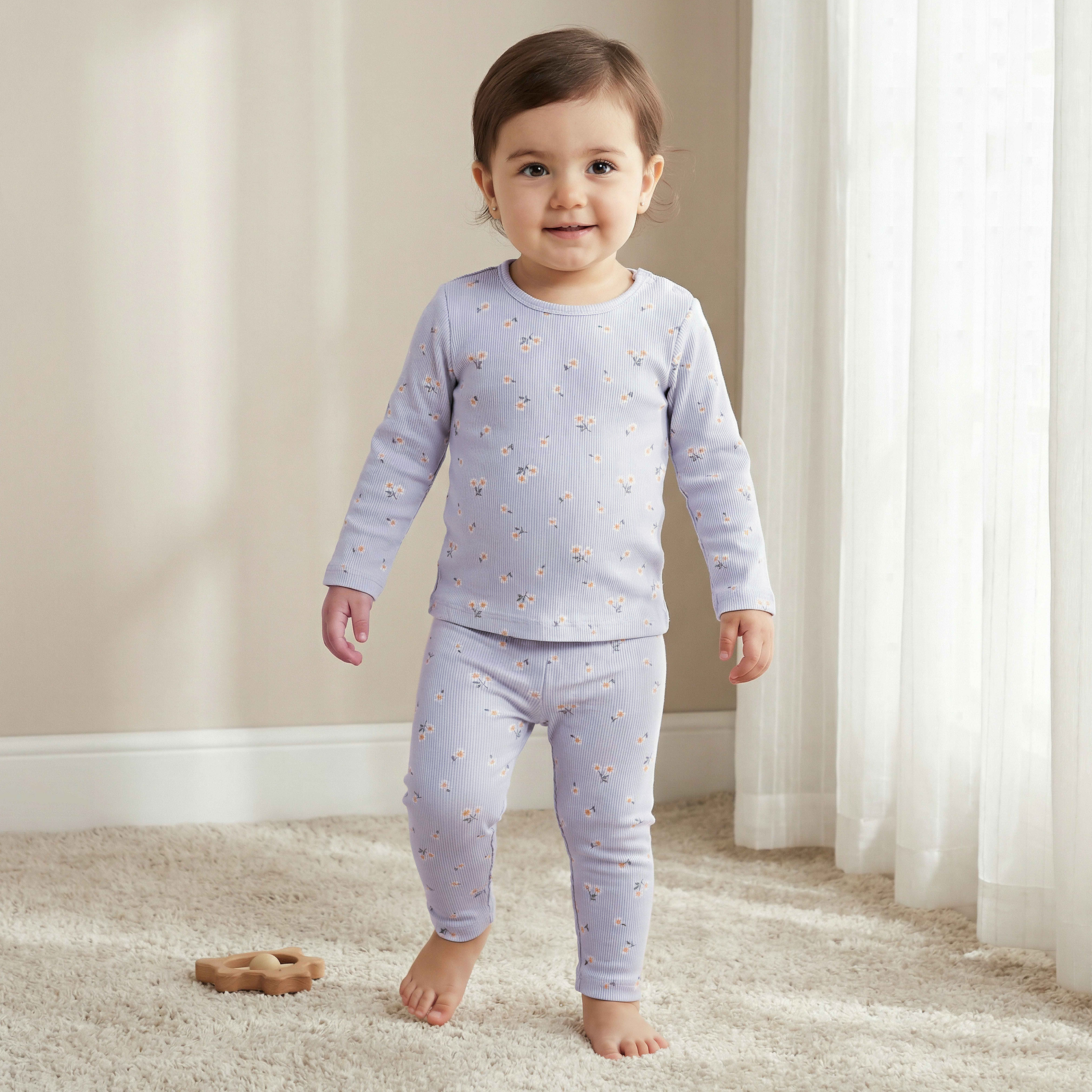 Juniors All-Over Floral Print Long Sleeves T-shirt and Pyjama Set-baby-girls-clothing-nightwear-pyjamasets-image-1