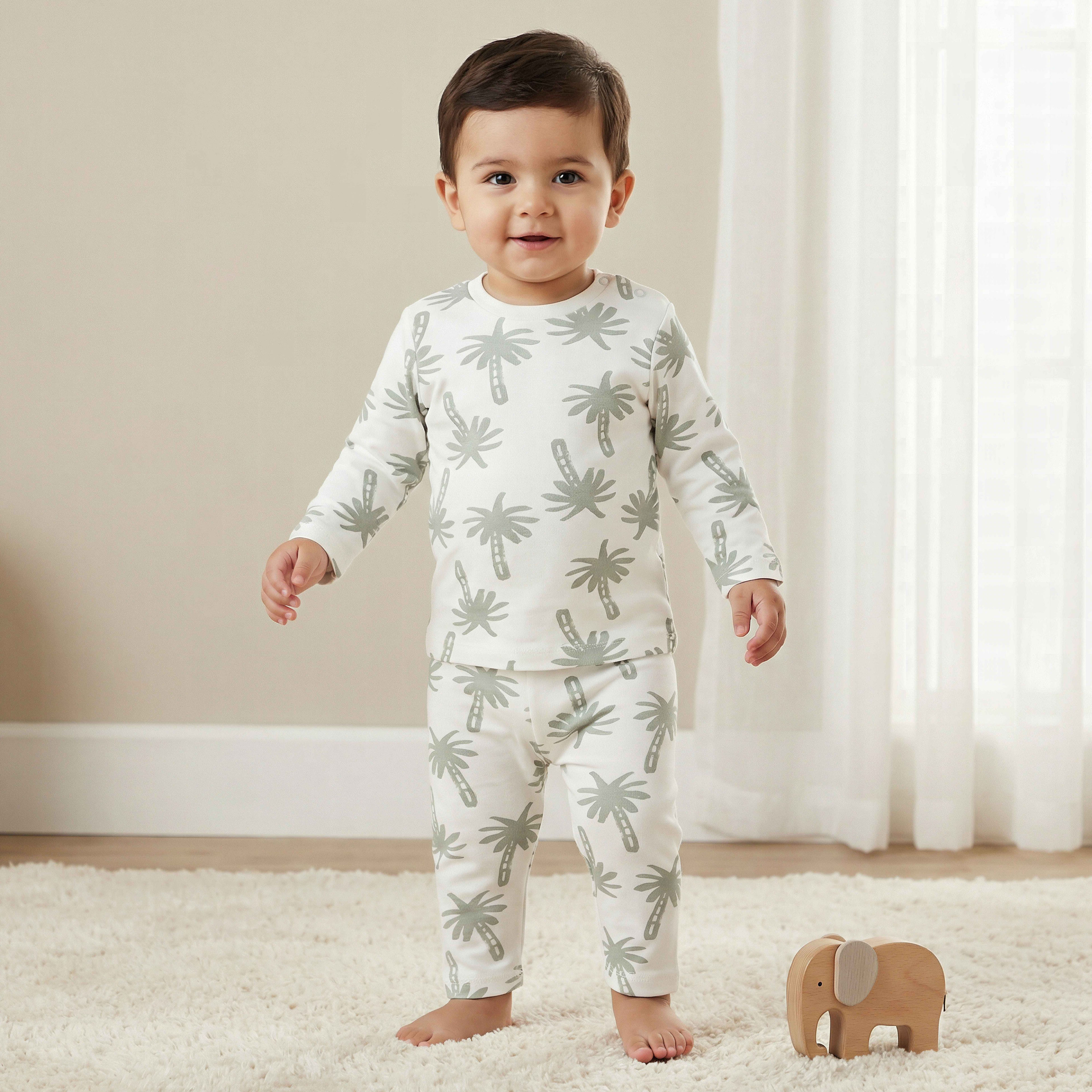 Juniors Cotton Round Neck Long Sleeves Pyjama Set with Palm Tree Print-baby-boys-clothing-nightwear-pyjamasets-image-1