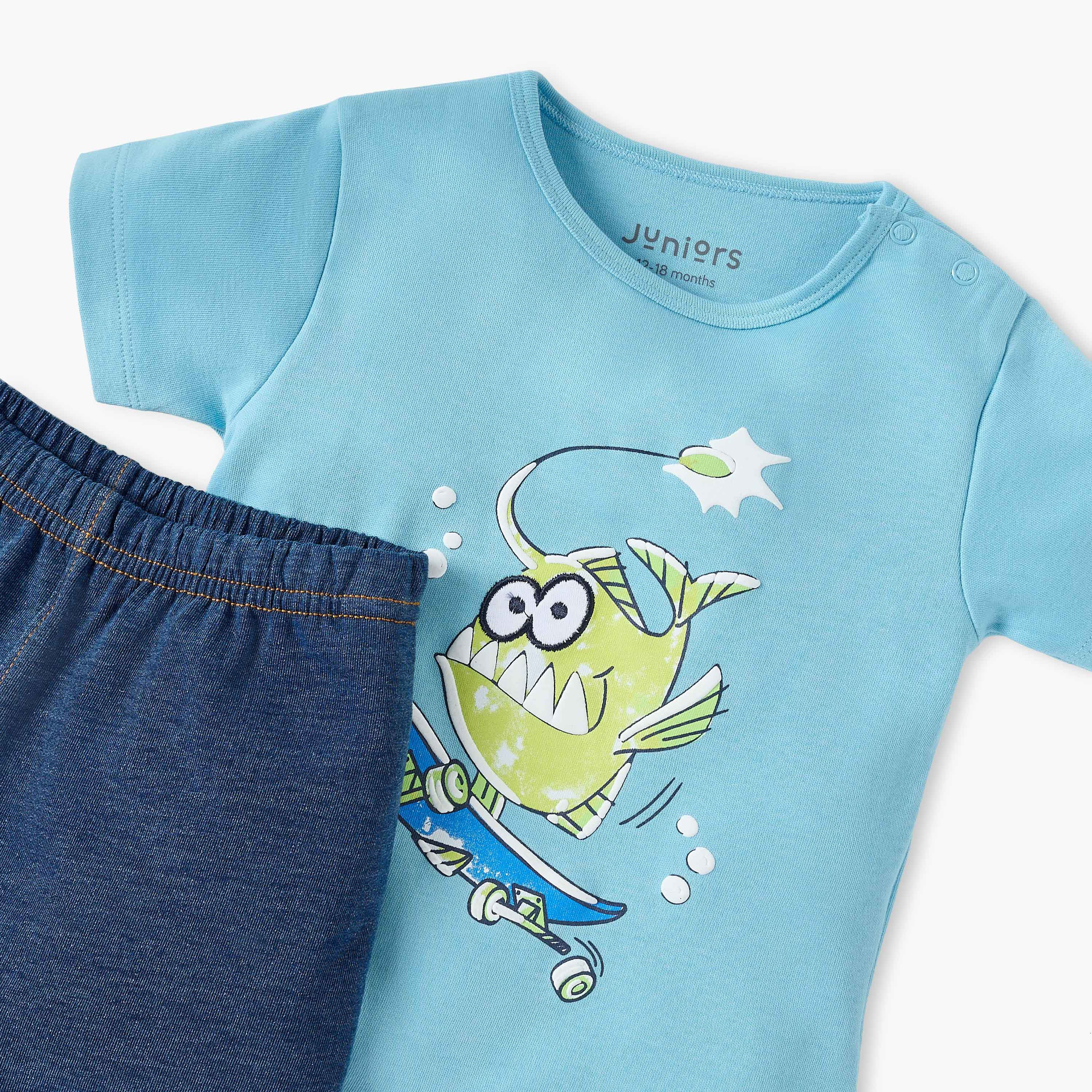 طقم شورت وتيشيرت بطبعات من جونيورز-baby-boys-clothing-nightwear-pyjamasets-image-4