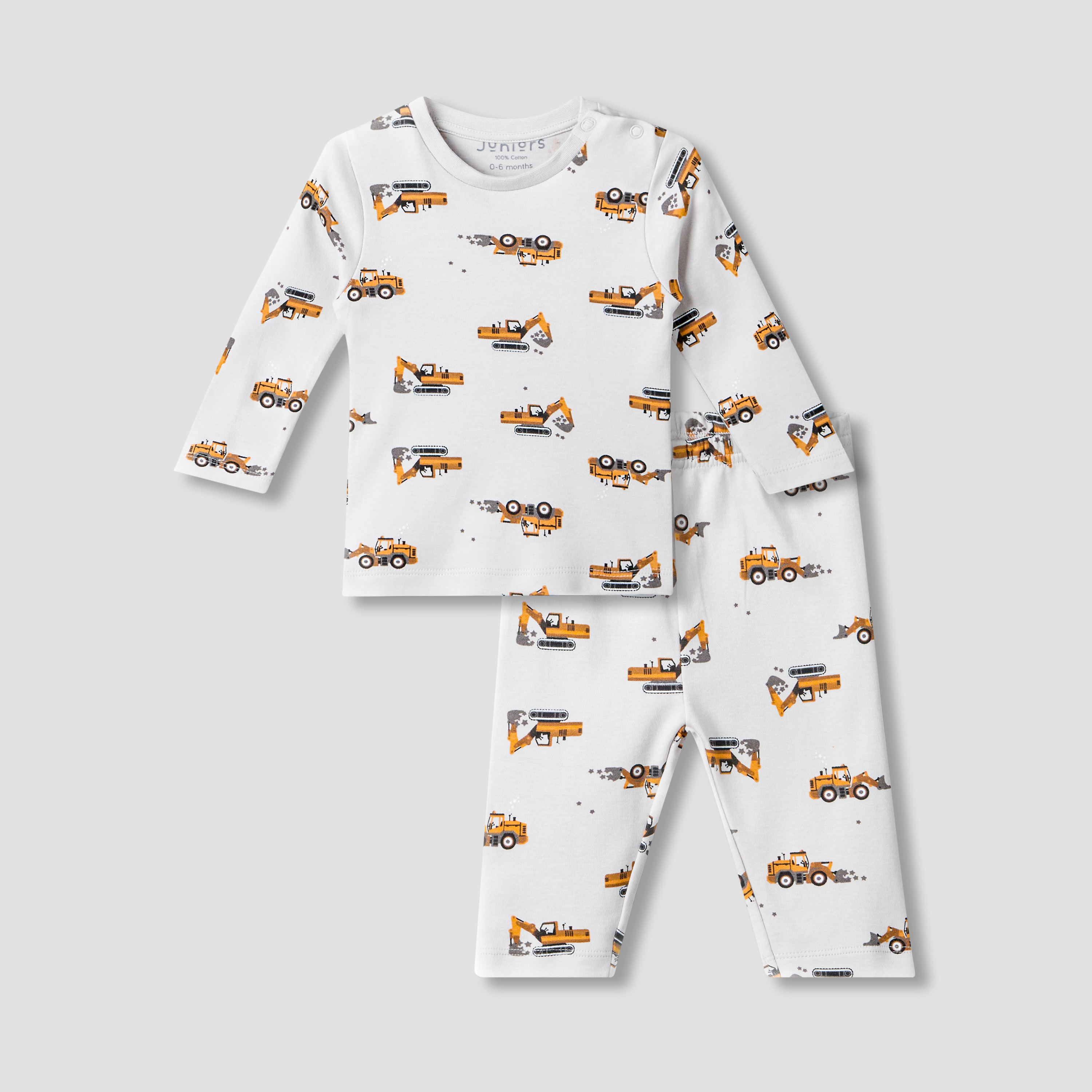 Juniors Cotton Crew Neck Short Sleeves Pyjama Set with Construction Print-baby-boys-clothing-nightwear-pyjamasets-image-2