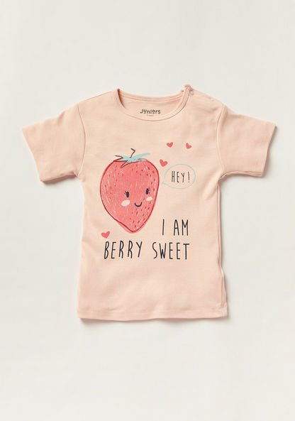 Juniors Strawberry Print Round Neck T-shirt and Full Length Pyjama Set