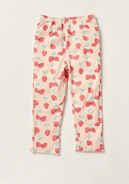 Juniors Strawberry Print Round Neck T-shirt and Full Length Pyjama Set
