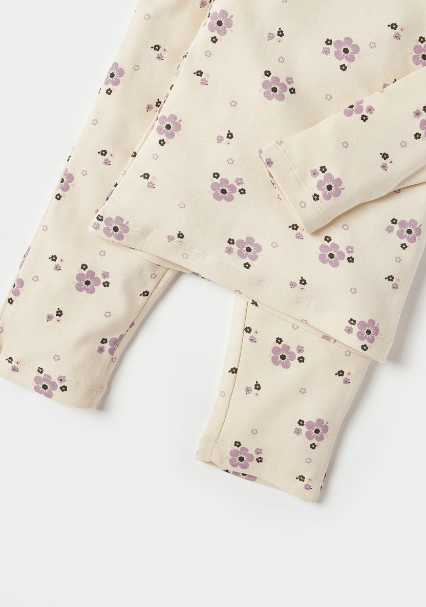 Juniors All-Over Floral Print T-shirt and Pyjama Set-Pyjama Sets-image-4