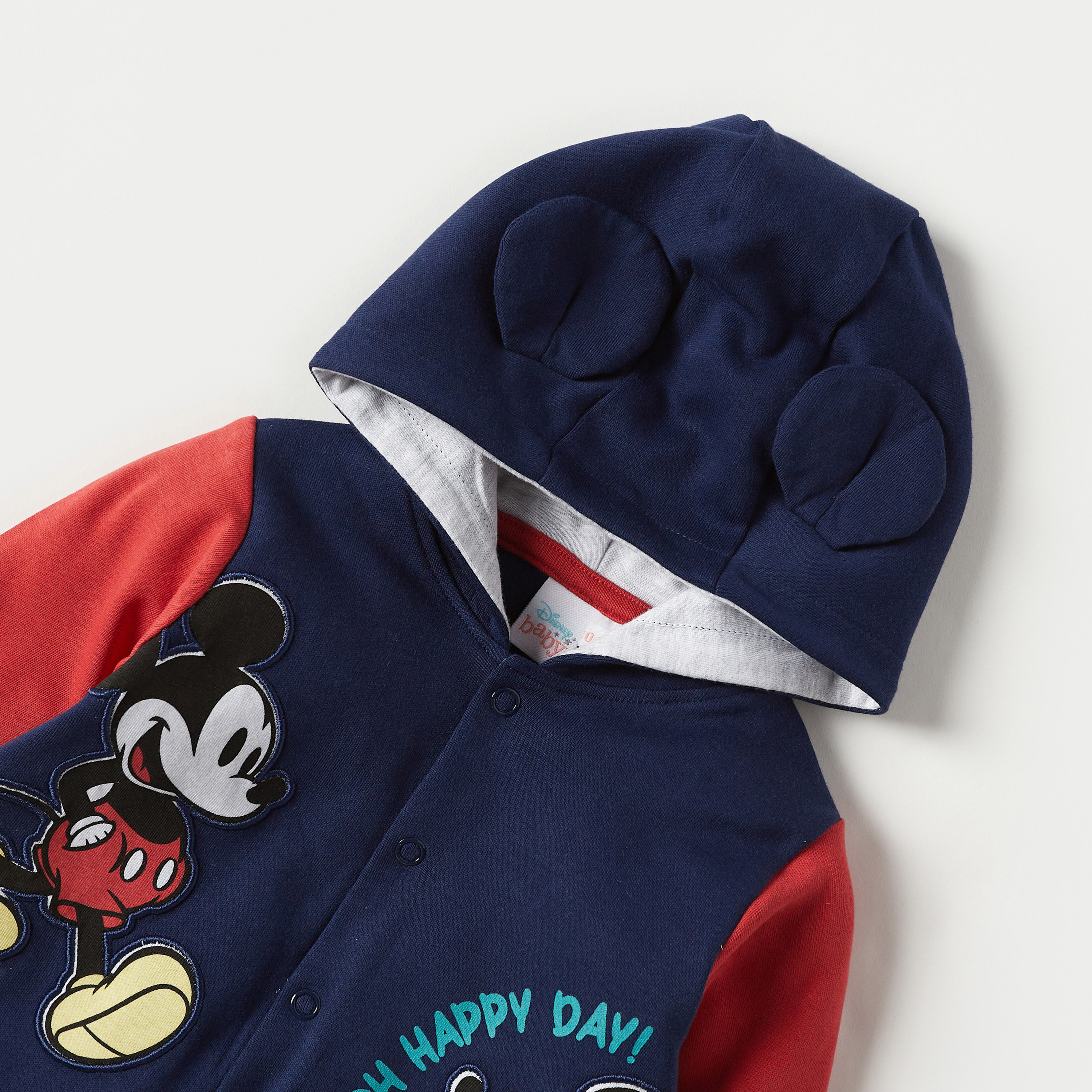 Disney Mickey Mouse Applique Detail Sleepsuit with Hood and Long Sleeves-baby-boys-clothing-nightwear-sleepsuits-image-2
