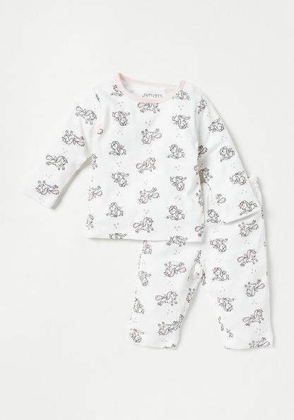All Over Unicorn Print T-shirt and Pyjama Set-Pyjama Sets-image-0