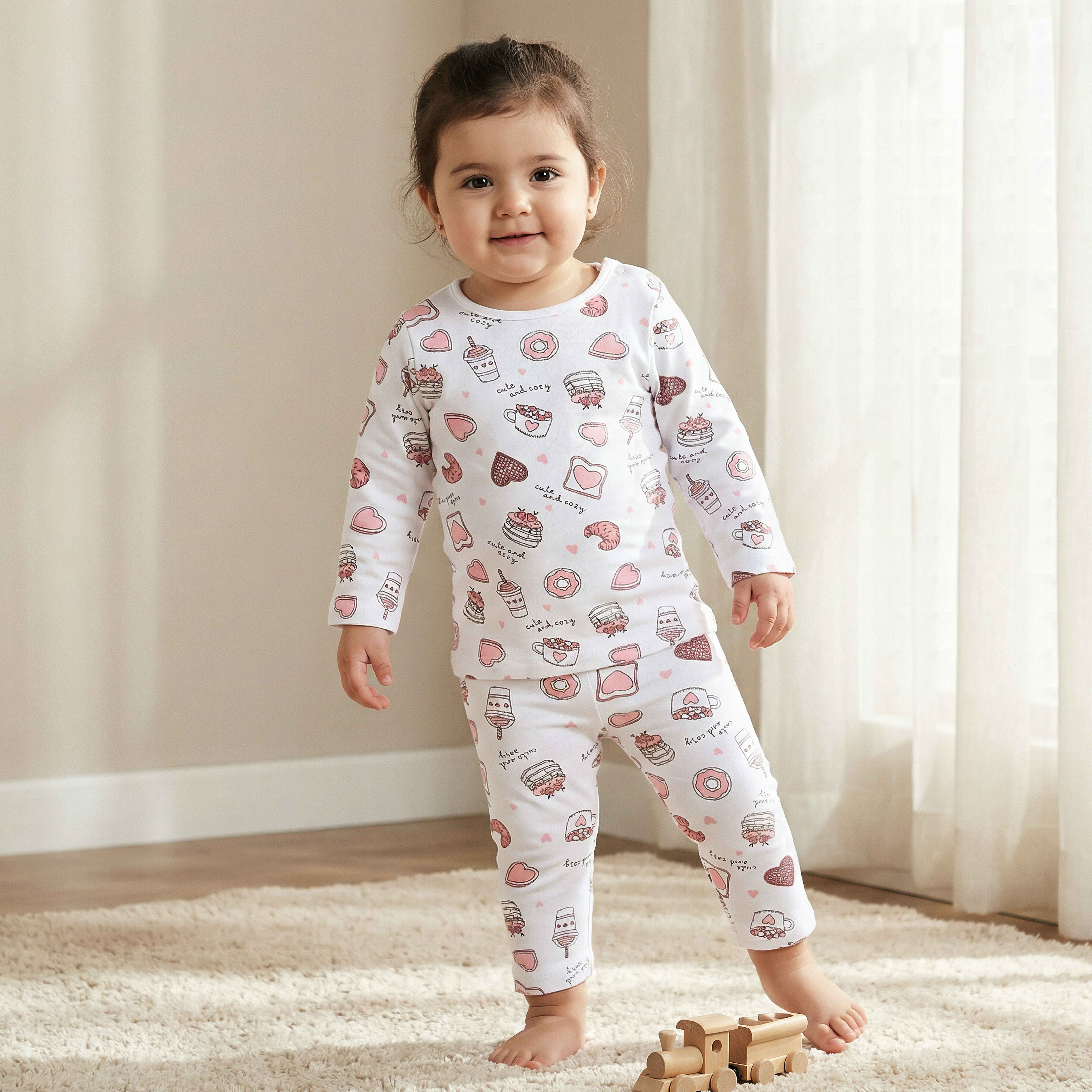 Juniors Cotton Round Neck Long Sleeves Pyjama Set with Food Print-baby-girls-clothing-nightwear-pyjamasets-image-1