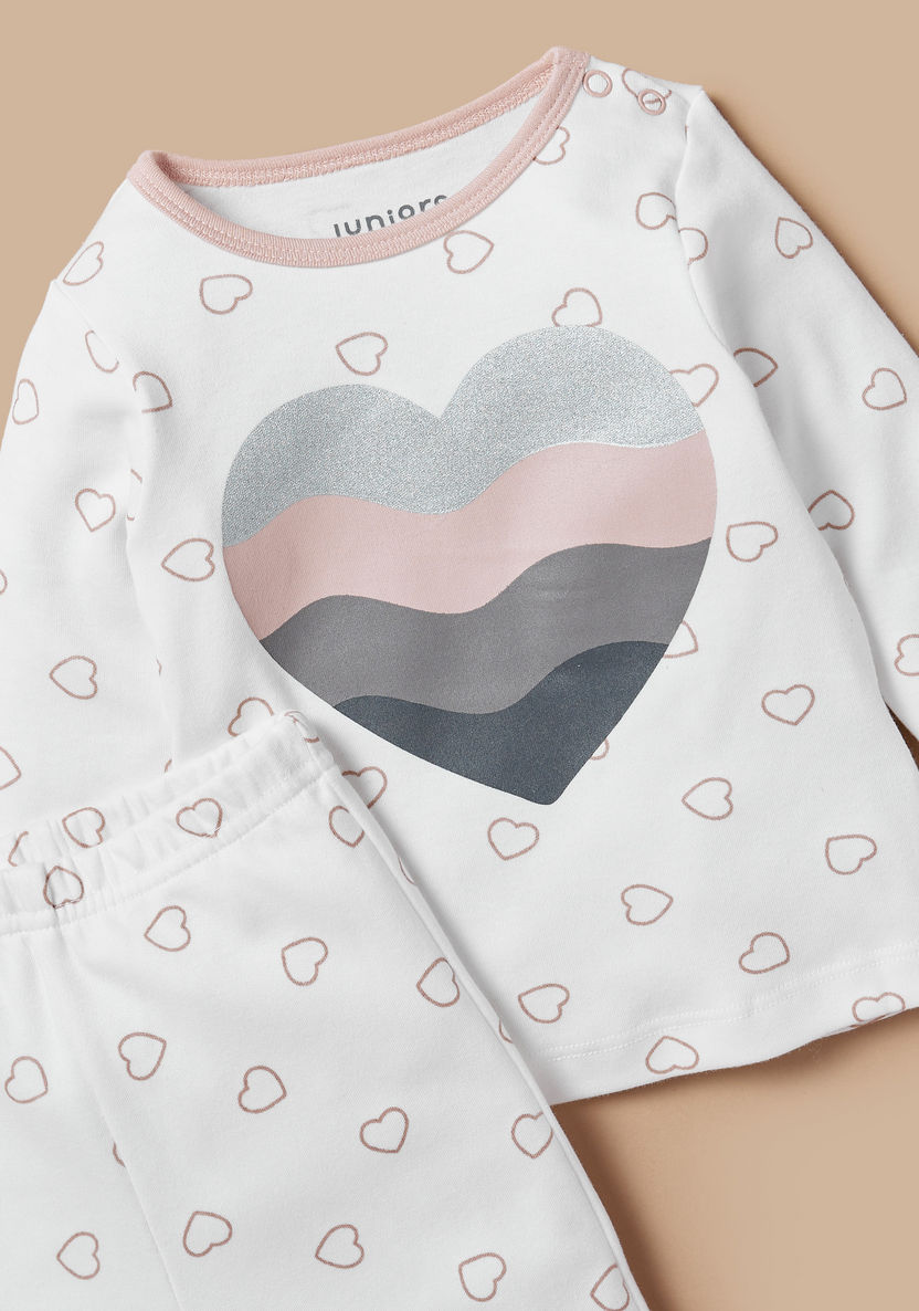 Juniors All-Over Heart Print T-shirt and Pyjama Set-Pyjama Sets-image-3