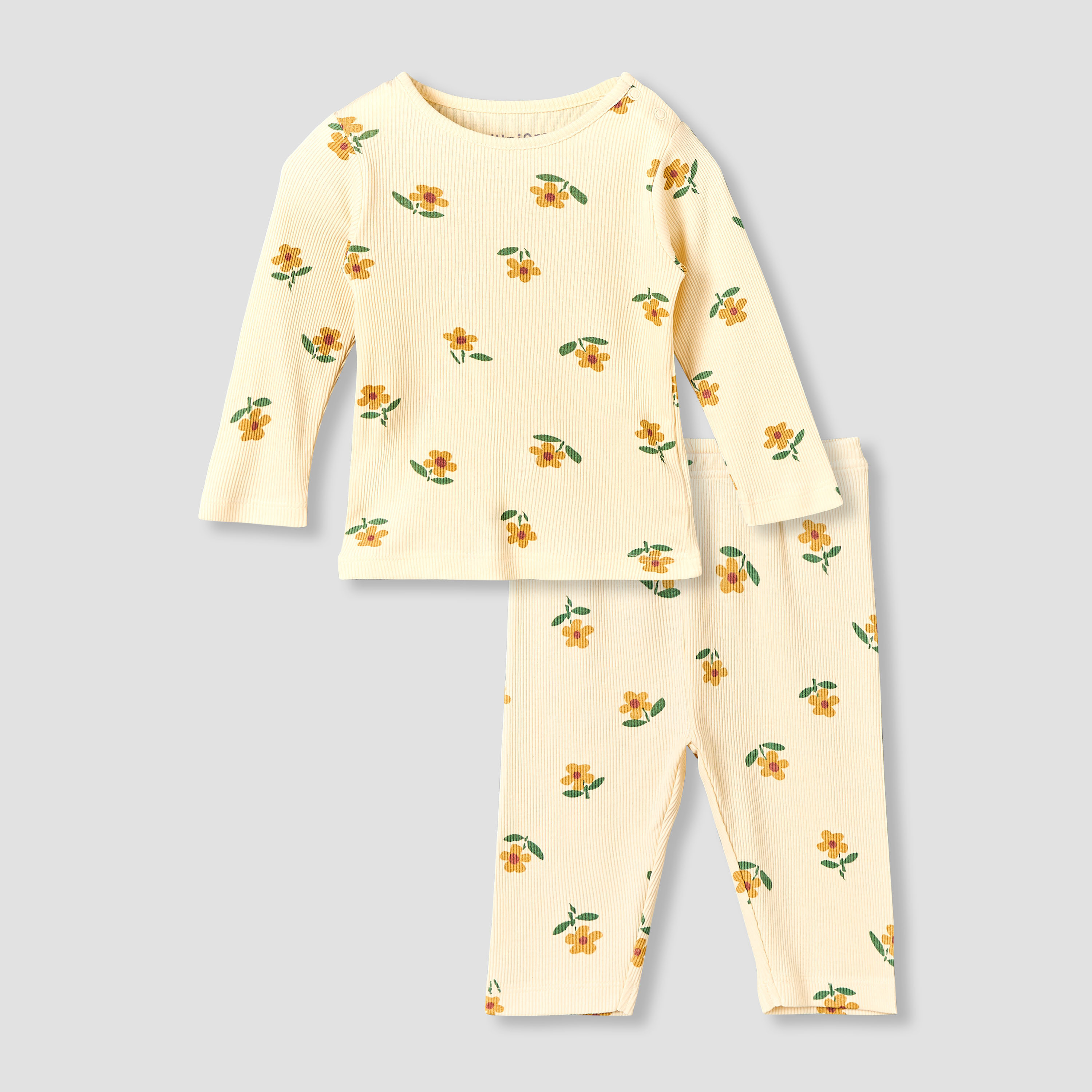 Juniors Cotton Round Neck Long Sleeves Pyjama Set with Floral Print-baby-girls-clothing-nightwear-pyjamasets-image-2