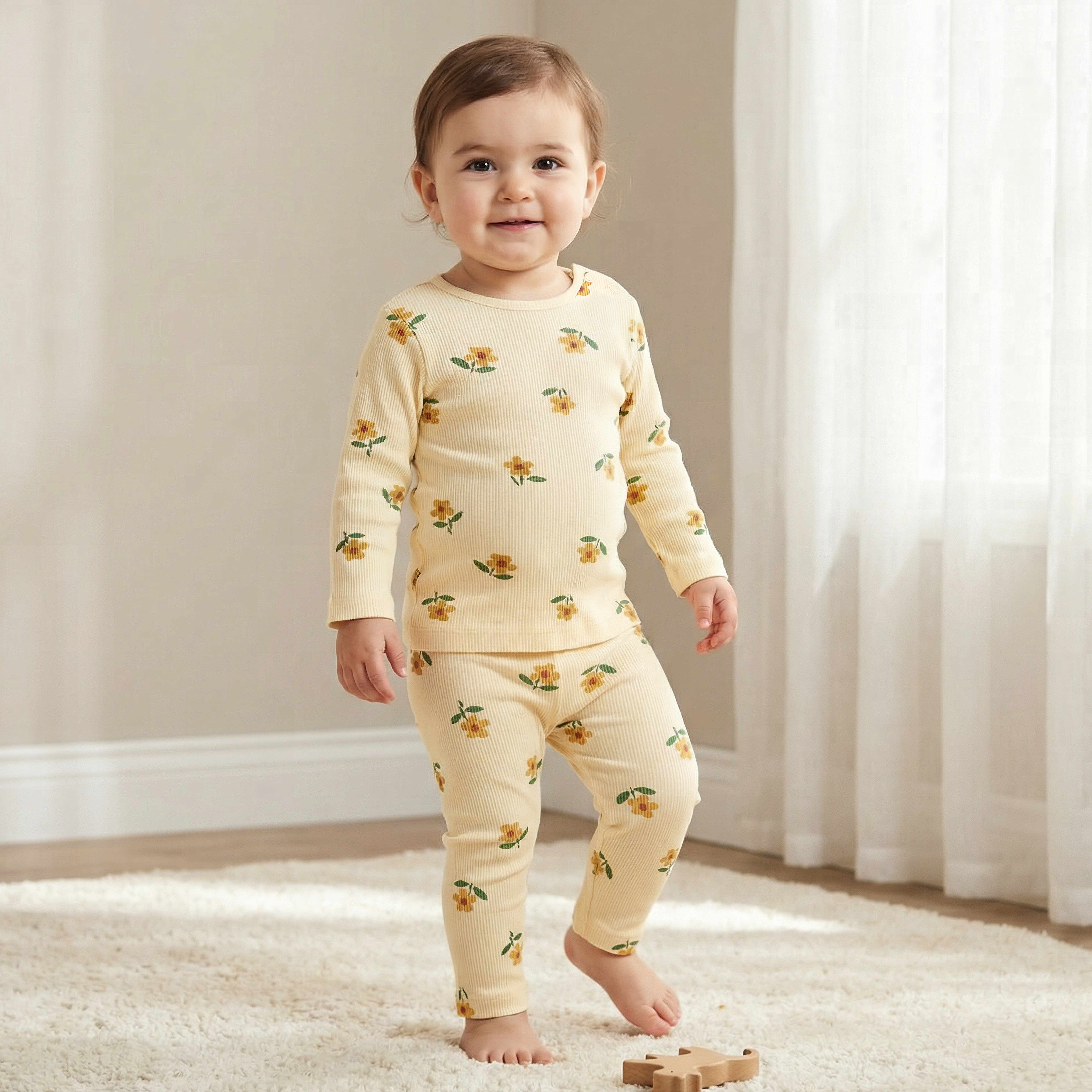 Juniors Cotton Round Neck Long Sleeves Pyjama Set with Floral Print-baby-girls-clothing-nightwear-pyjamasets-image-1