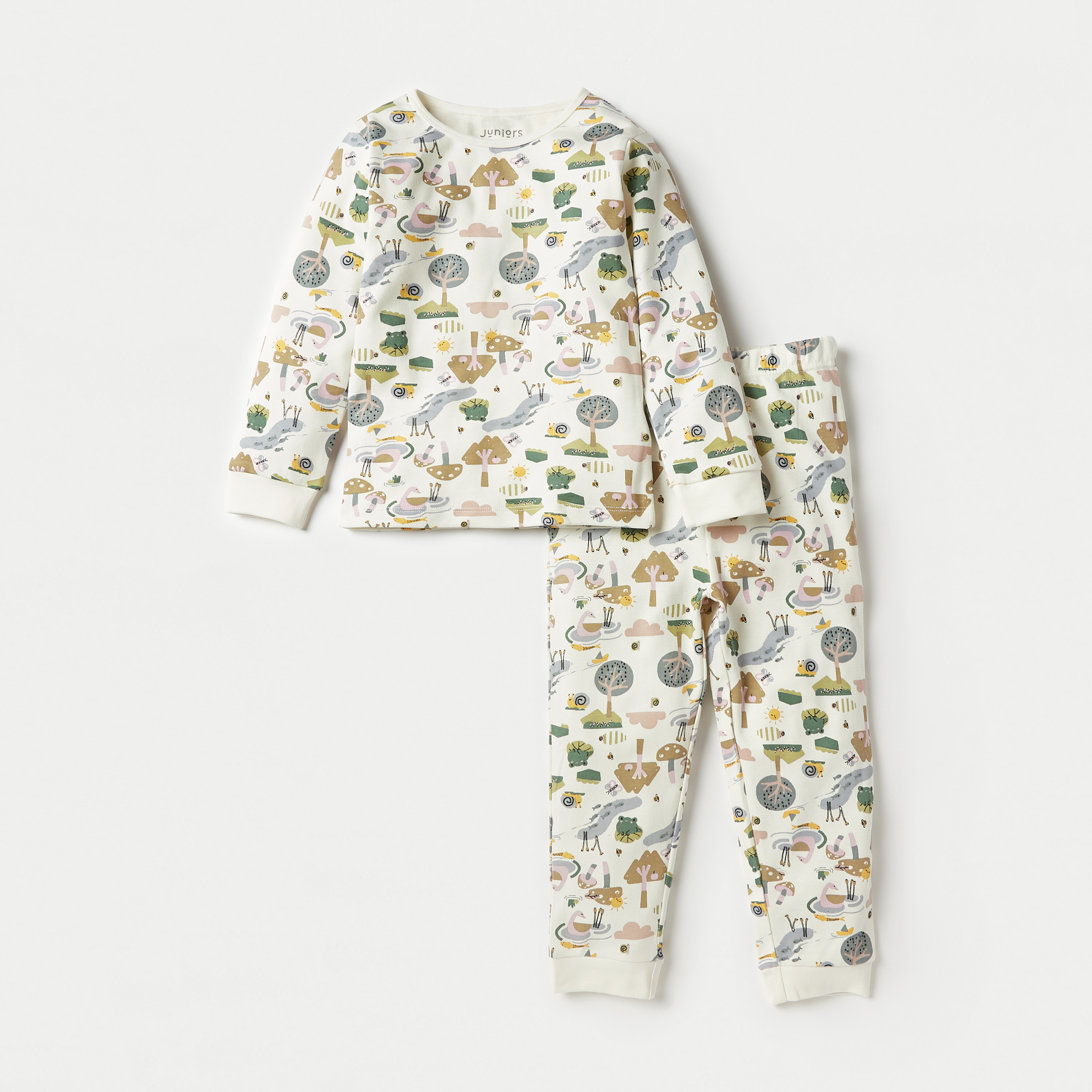 Juniors All-Over Print Long Sleeves T-shirt with Pyjamas - Set of 3-baby-girls-clothing-nightwear-pyjamasets-image-2