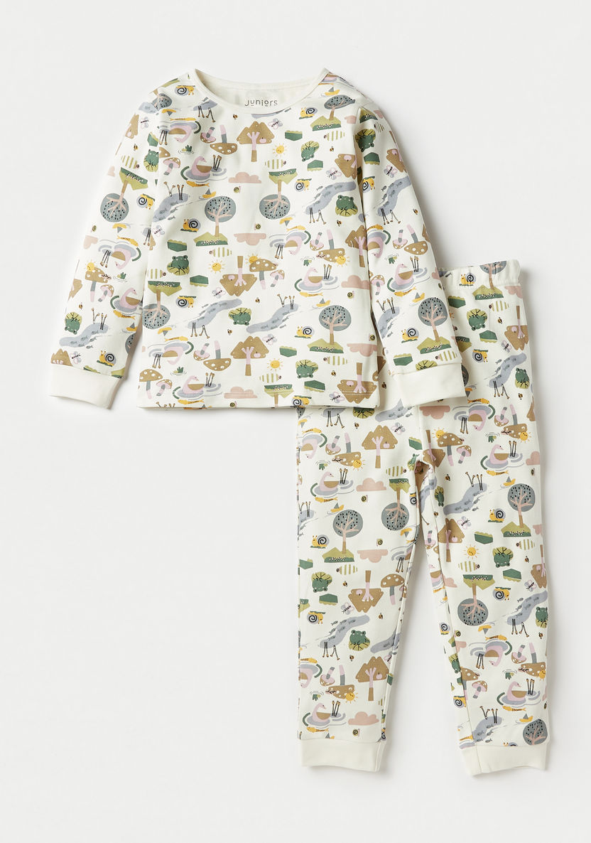 Juniors All-Over Print Long Sleeves T-shirt with Pyjamas - Set of 3-Pyjama Sets-image-1