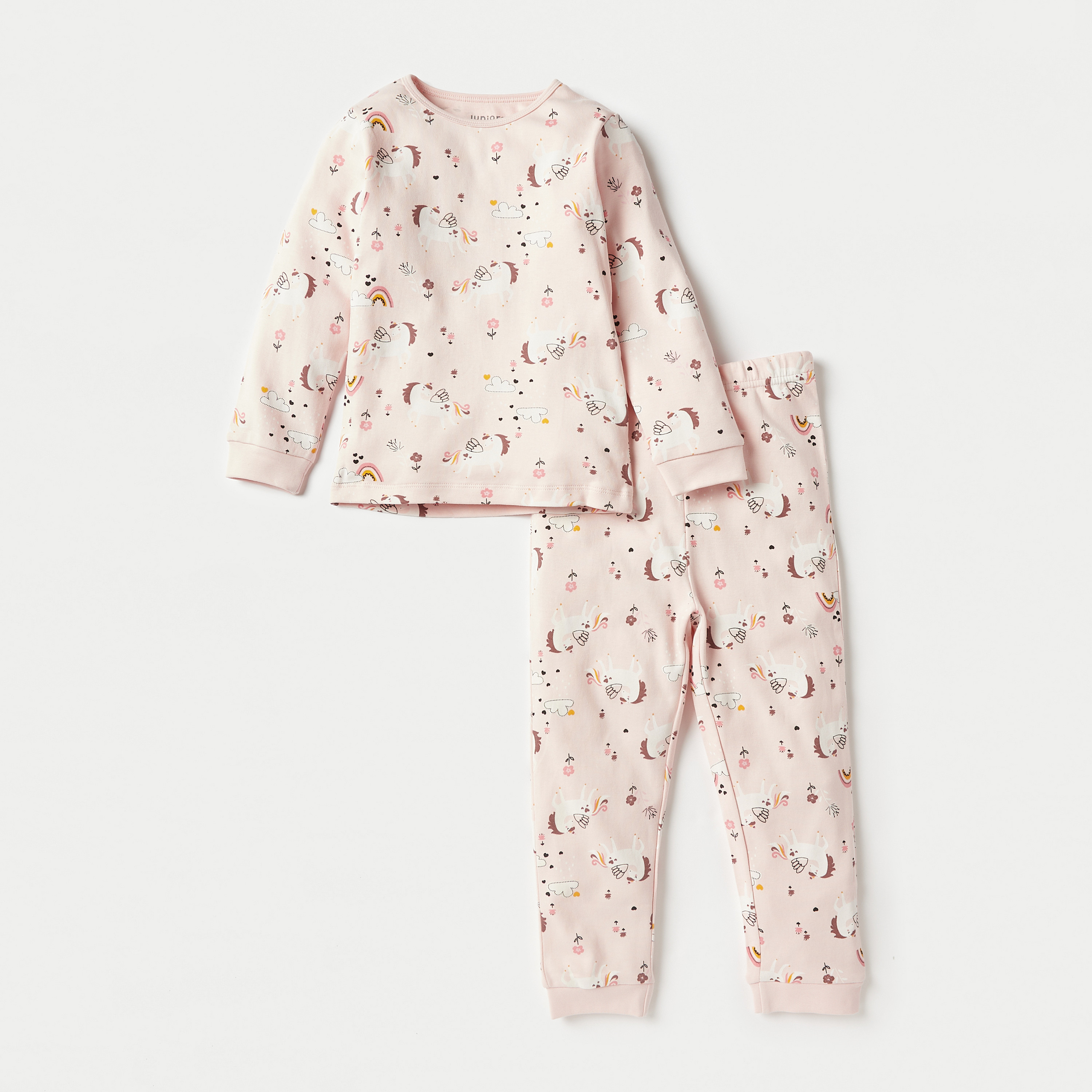 Juniors All-Over Print Long Sleeves T-shirt with Pyjamas - Set of 3-baby-girls-clothing-nightwear-pyjamasets-image-4