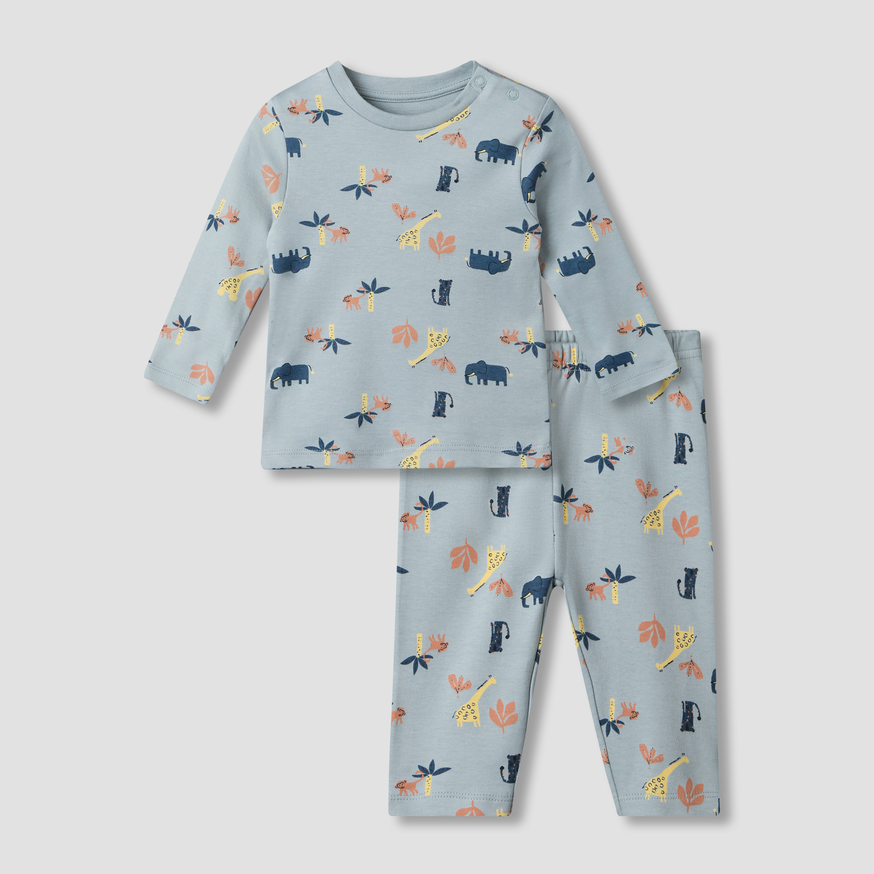 Juniors Cotton Round Neck Long Sleeves Pyjama Set with Safari Print-baby-boys-clothing-nightwear-pyjamasets-image-2