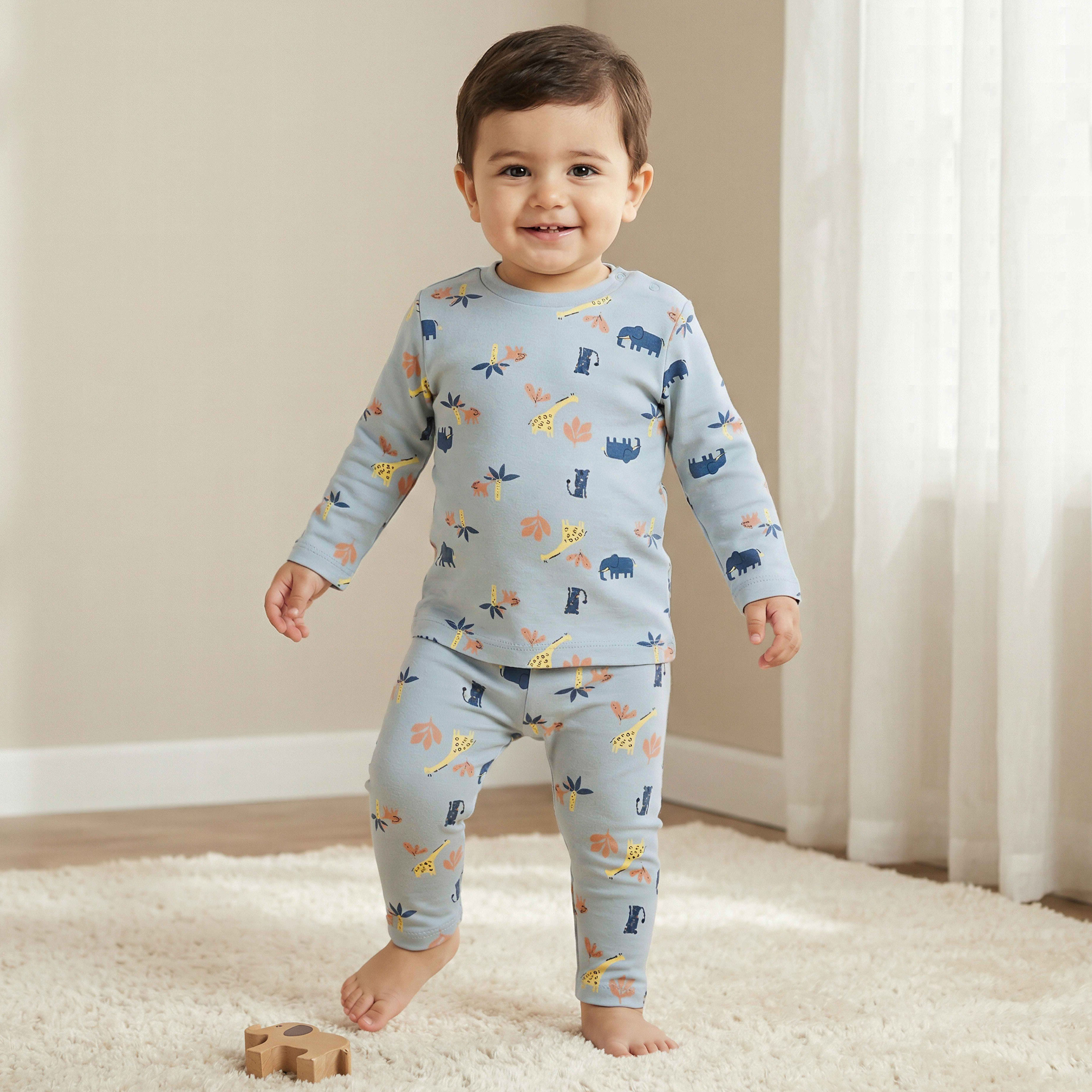 Juniors Cotton Round Neck Long Sleeves Pyjama Set with Safari Print-baby-boys-clothing-nightwear-pyjamasets-image-1